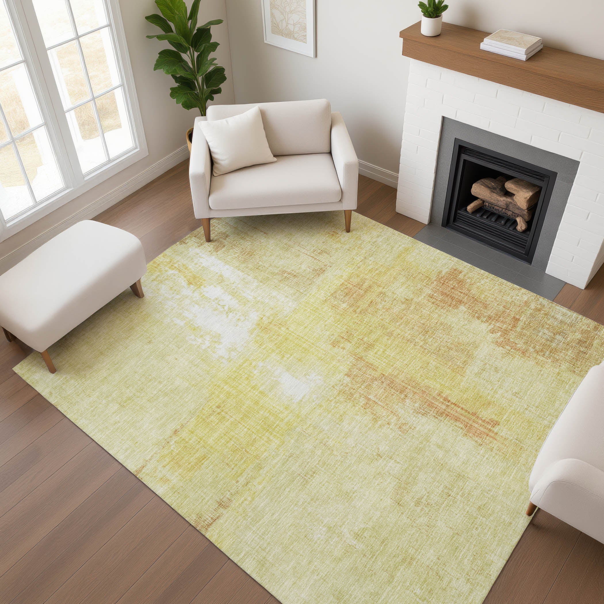 Luang Prabang Machine Washable Transitional Wheat Gold Rug 2'6" x 3'10" #shape_Rectangle