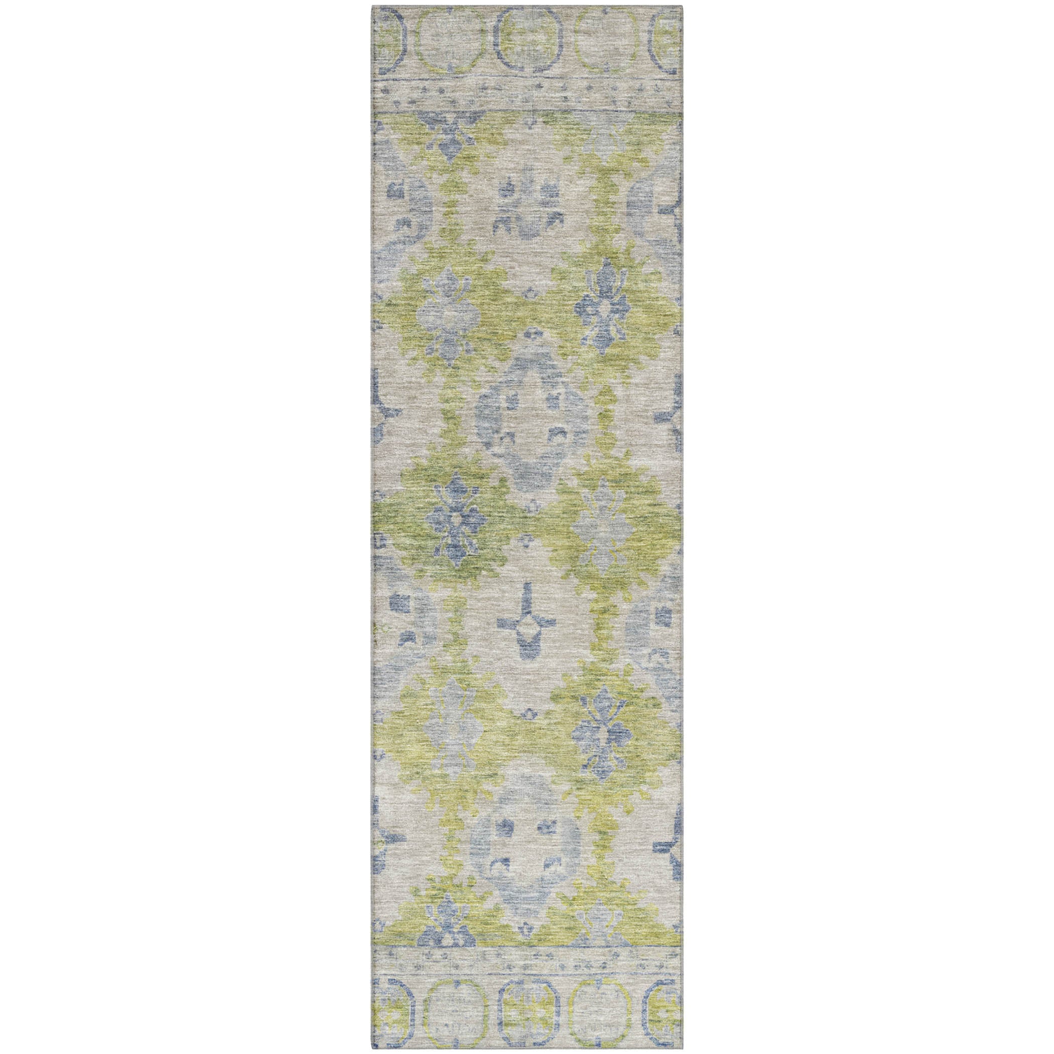 Chiang Mai Machine Washable Transitional Aloe Green Rug 2'3" x 7'6" #shape_Runner