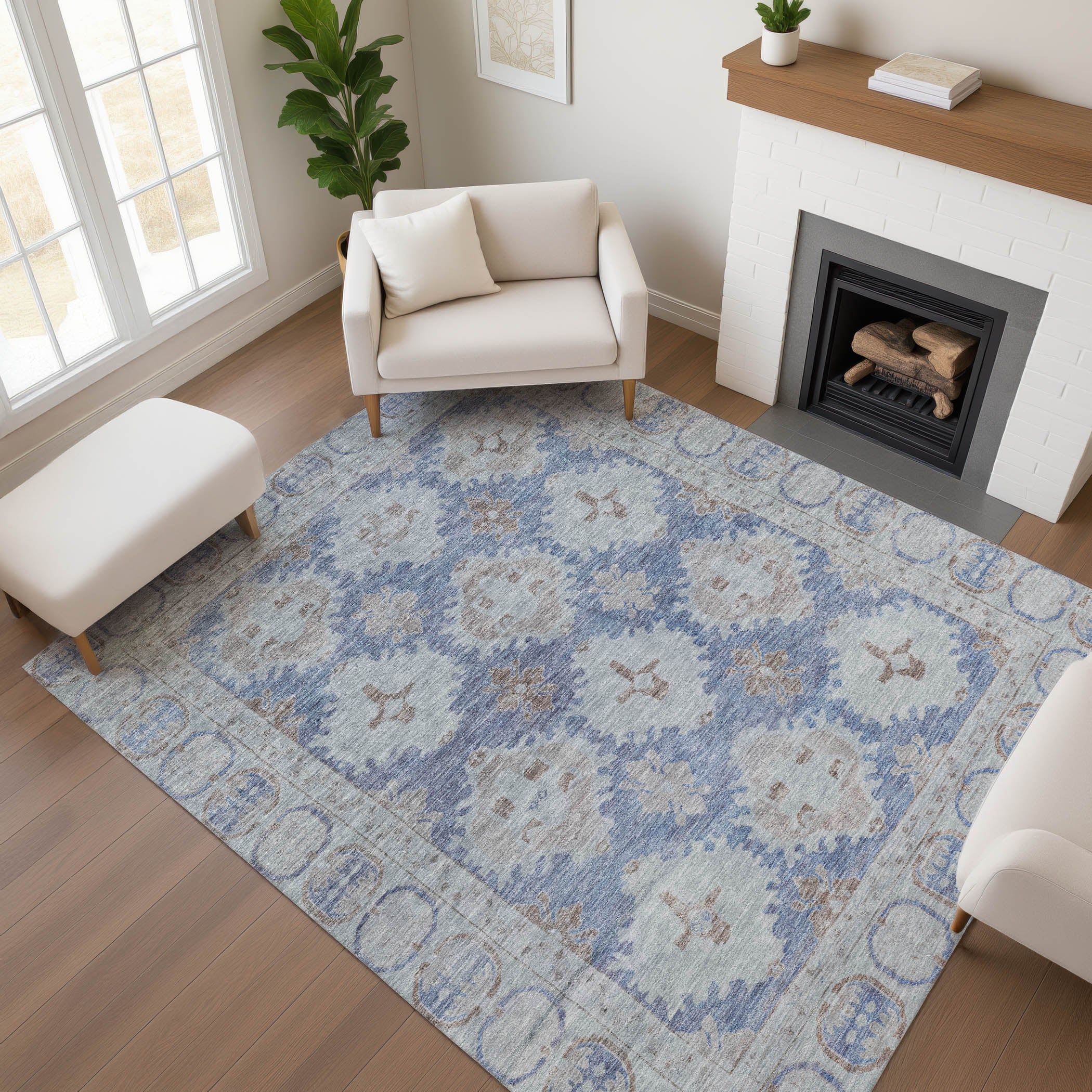 Chiang Mai Machine Washable Transitional Blue Rug 2'6" x 3'10" #shape_Rectangle