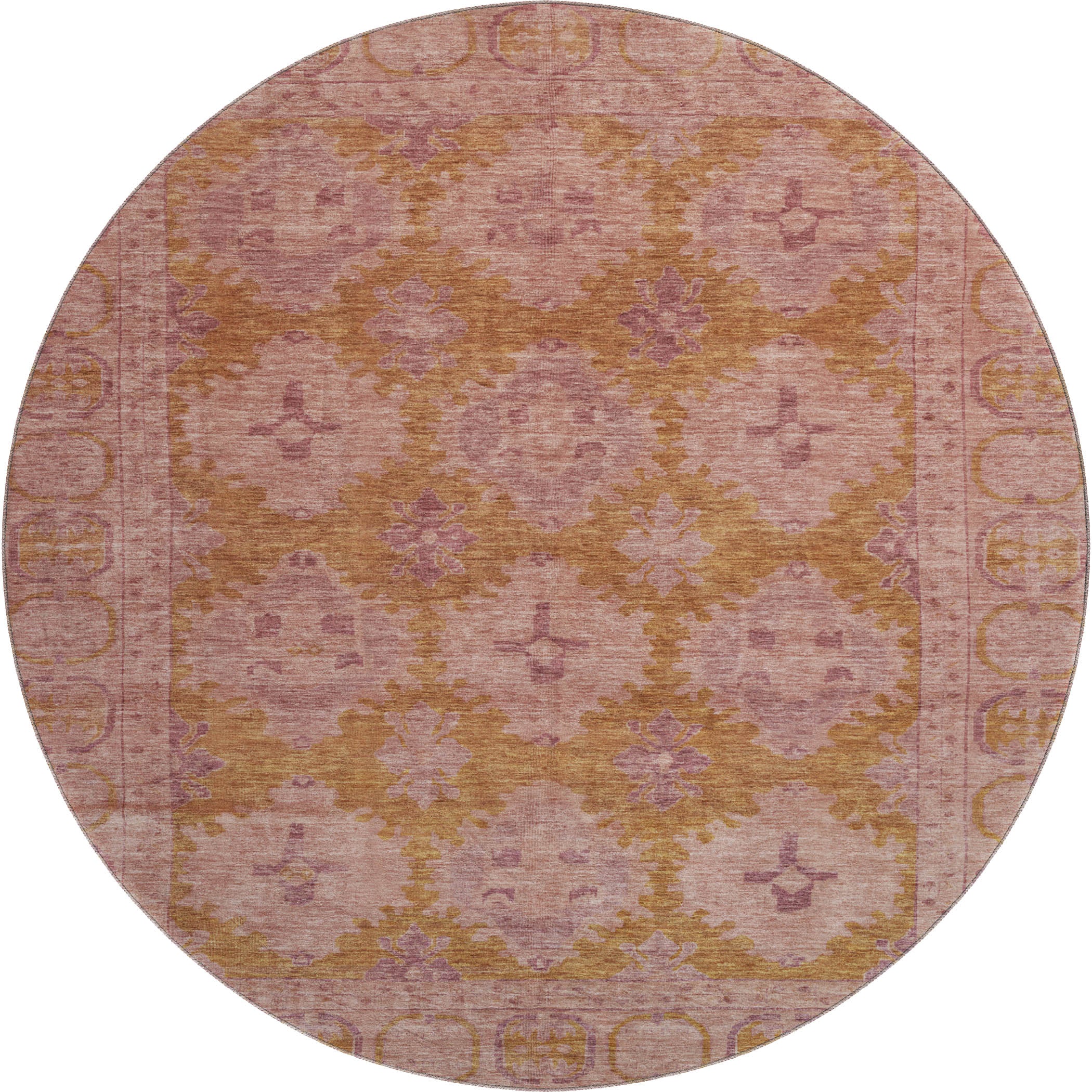 Chiang Mai Machine Washable Transitional Blush Pink Rug 8' x 8' #shape_Round