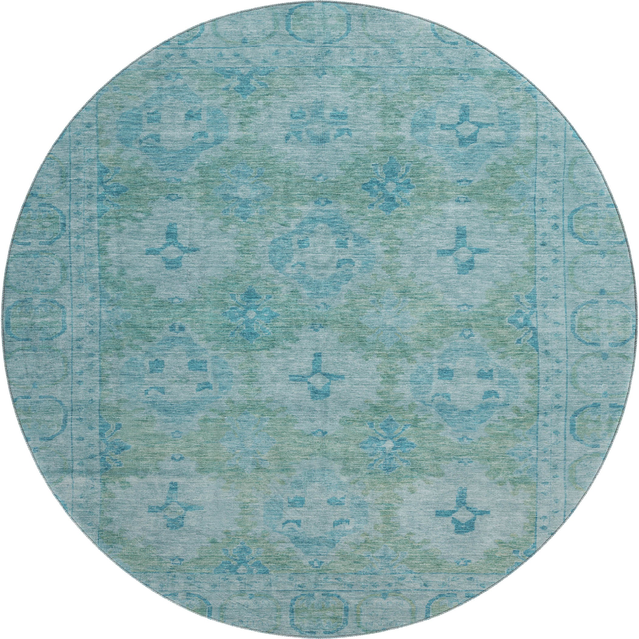 Chiang Mai Machine Washable Transitional Teal Rug 8' x 8' #shape_Round