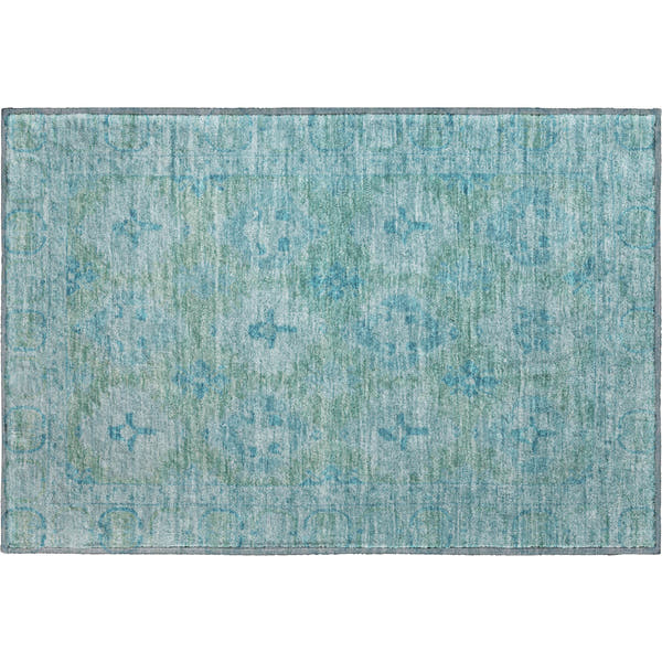 Chiang Mai Machine Washable Transitional Teal Rug 1'8" x 2'6"
