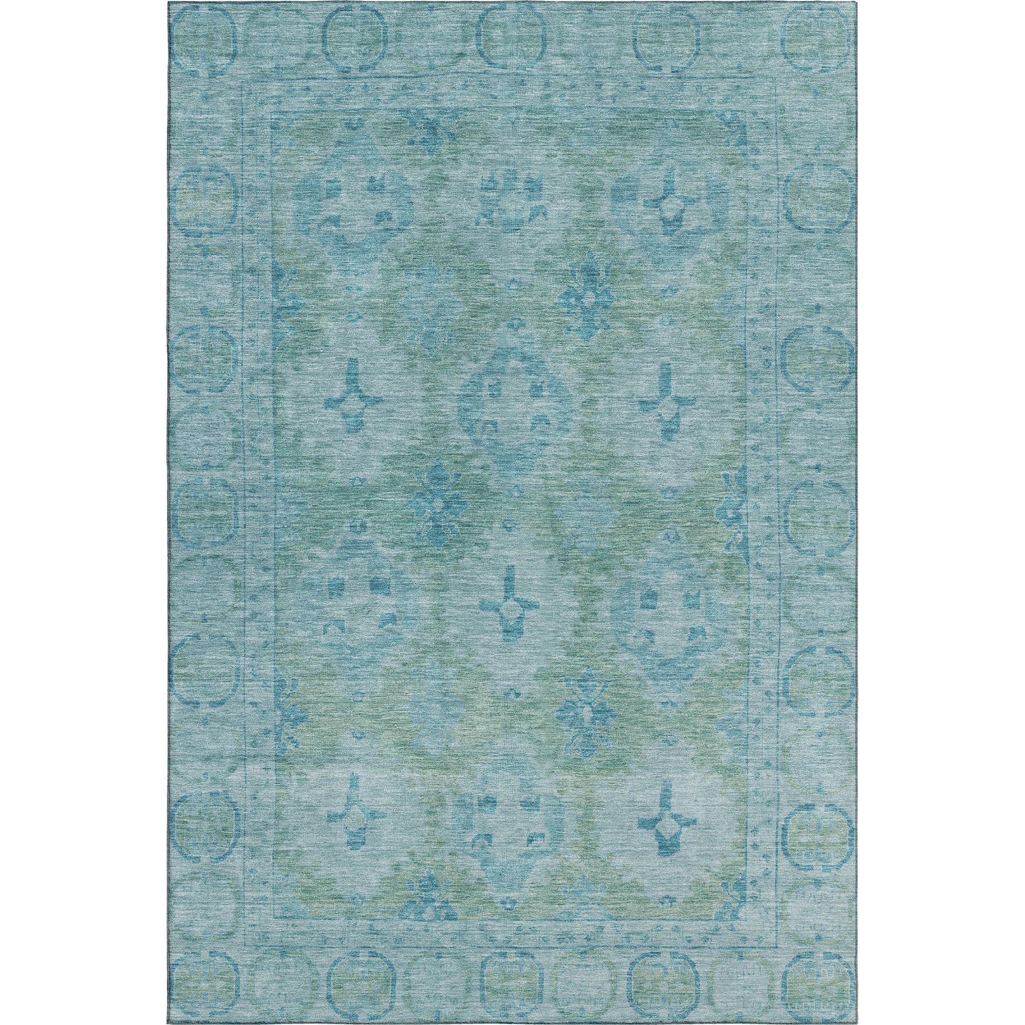 Chiang Mai Machine Washable Transitional Teal Rug 2'6" x 3'10" #shape_Rectangle