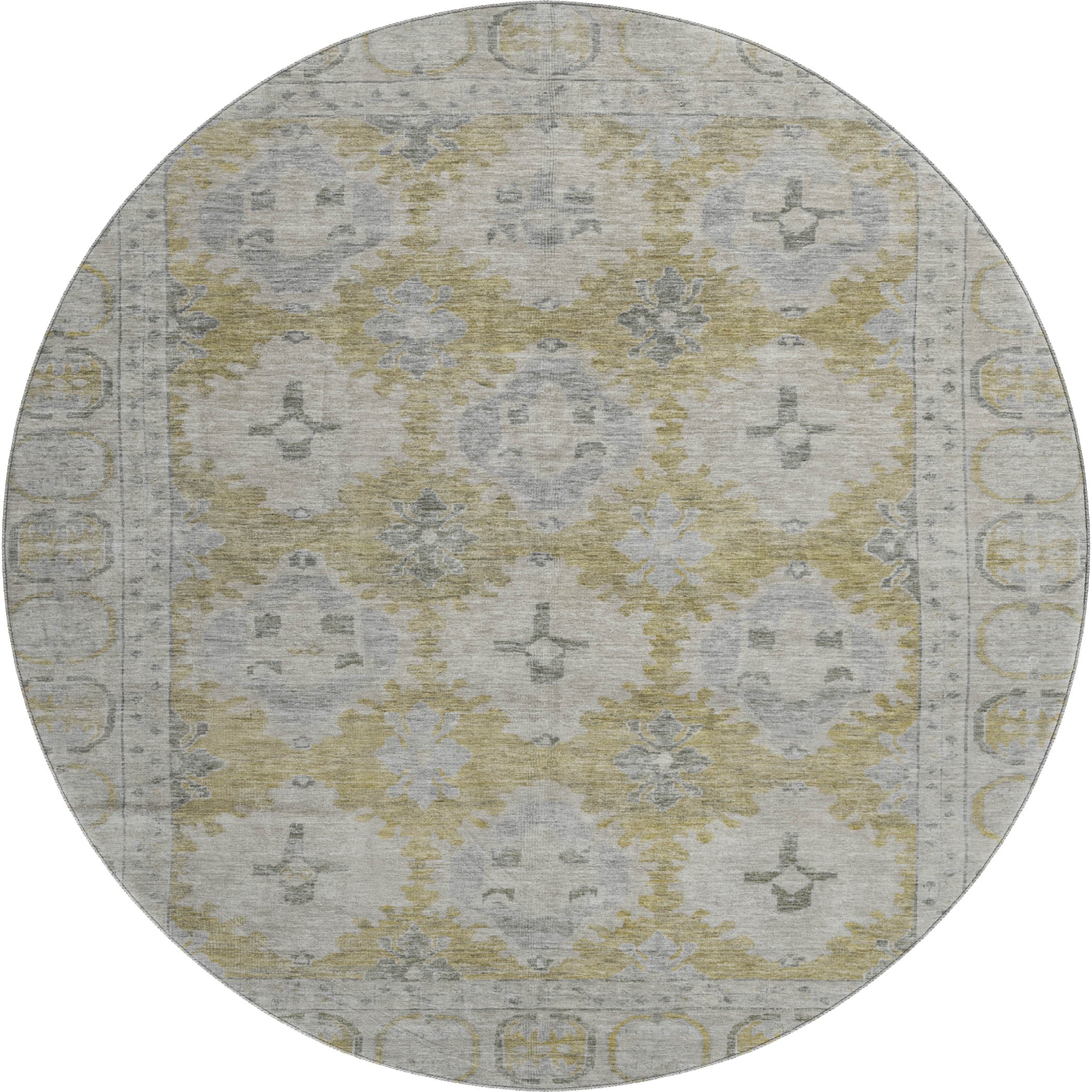 Chiang Mai Machine Washable Transitional Wheat Gold Rug 8' x 8' #shape_Round