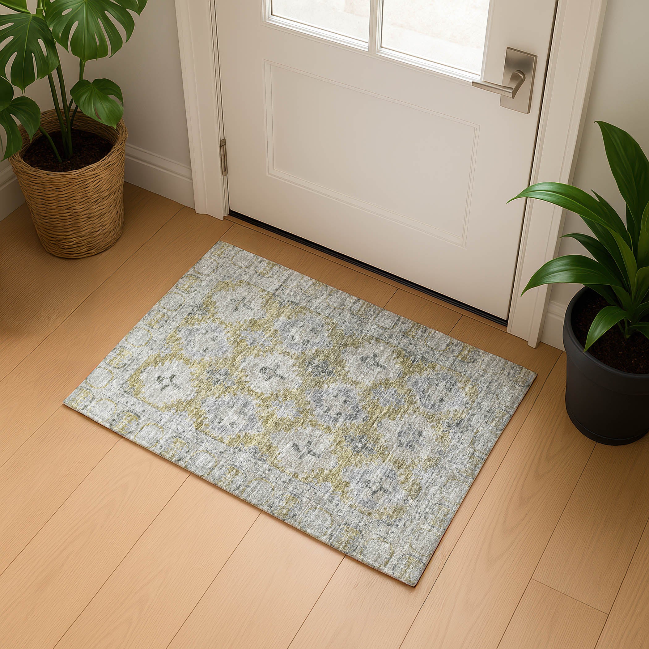 Chiang Mai Machine Washable Transitional Wheat Gold Rug 1'8" x 2'6" #shape_Rectangle