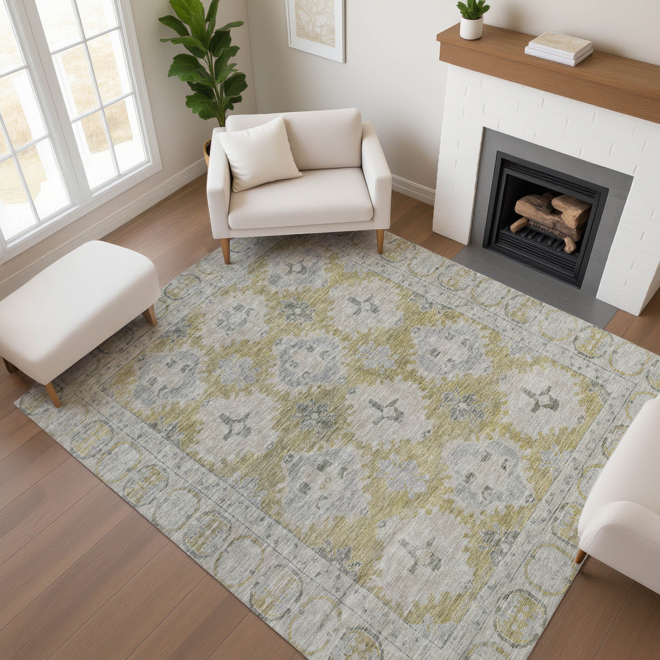 Chiang Mai Machine Washable Transitional Wheat Gold Rug 2'6" x 3'10" #shape_Rectangle