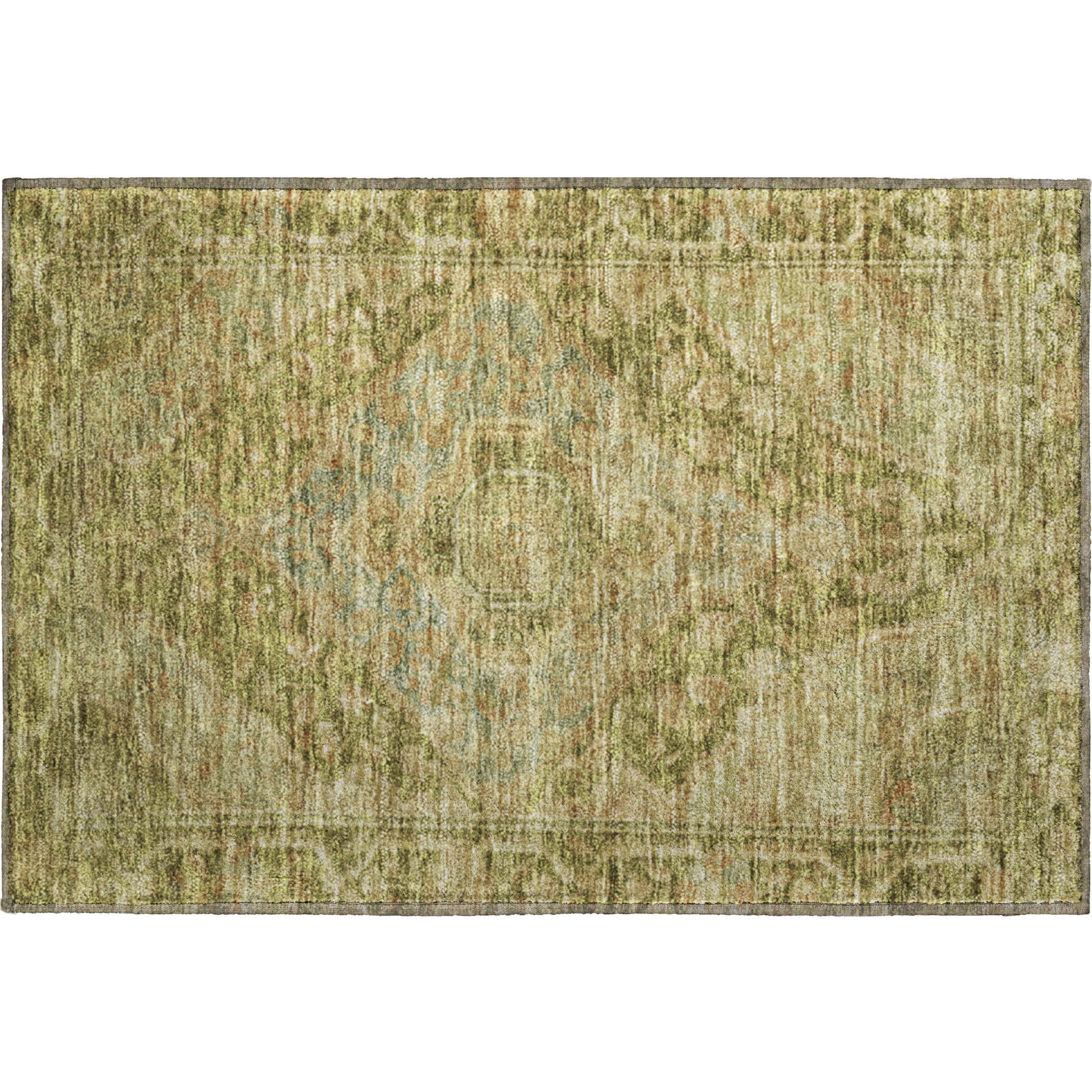 Porto Machine Washable Traditional Aloe Green Rug 1'8" x 2'6" #shape_Rectangle