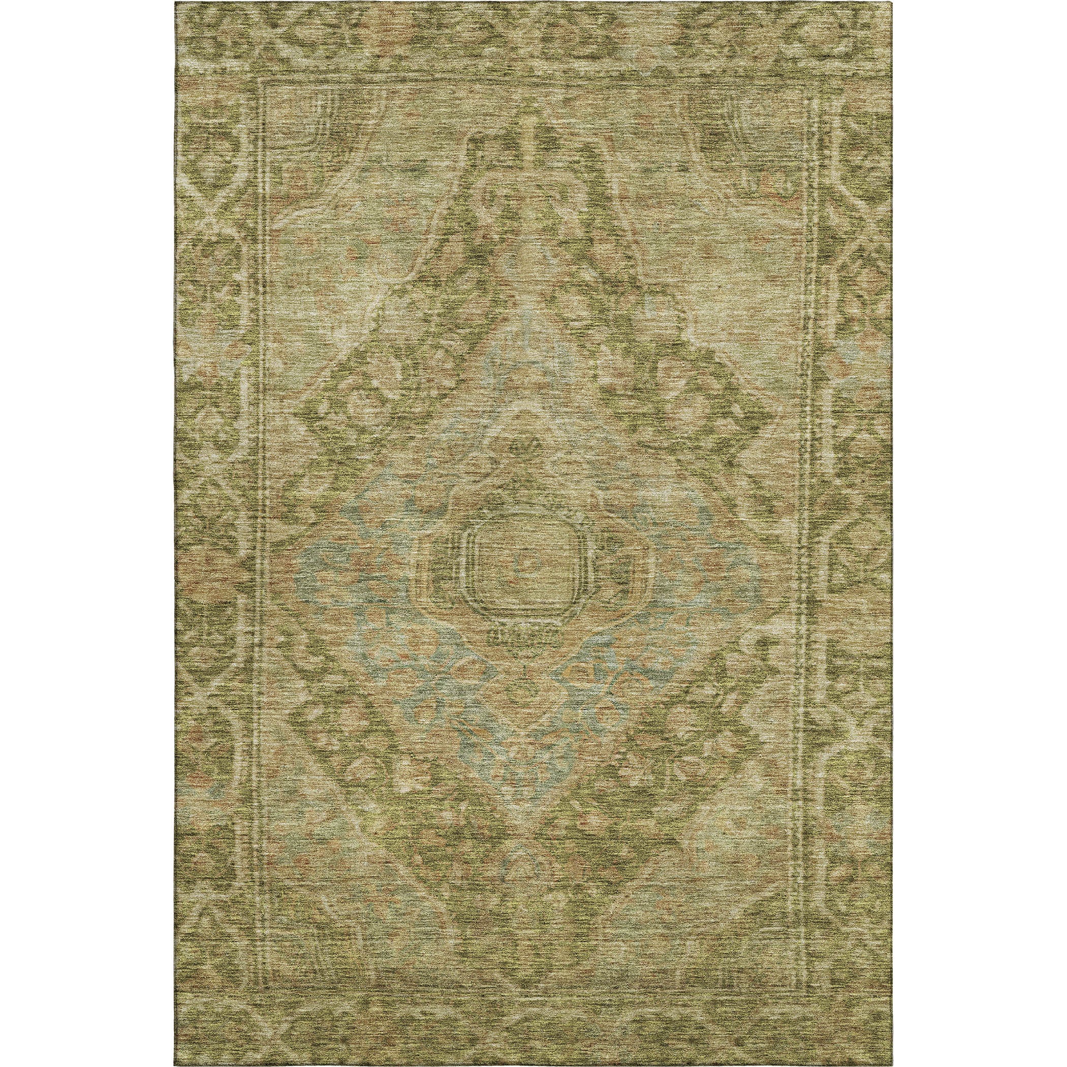 Porto Machine Washable Traditional Aloe Green Rug 2'6" x 3'10" #shape_Rectangle