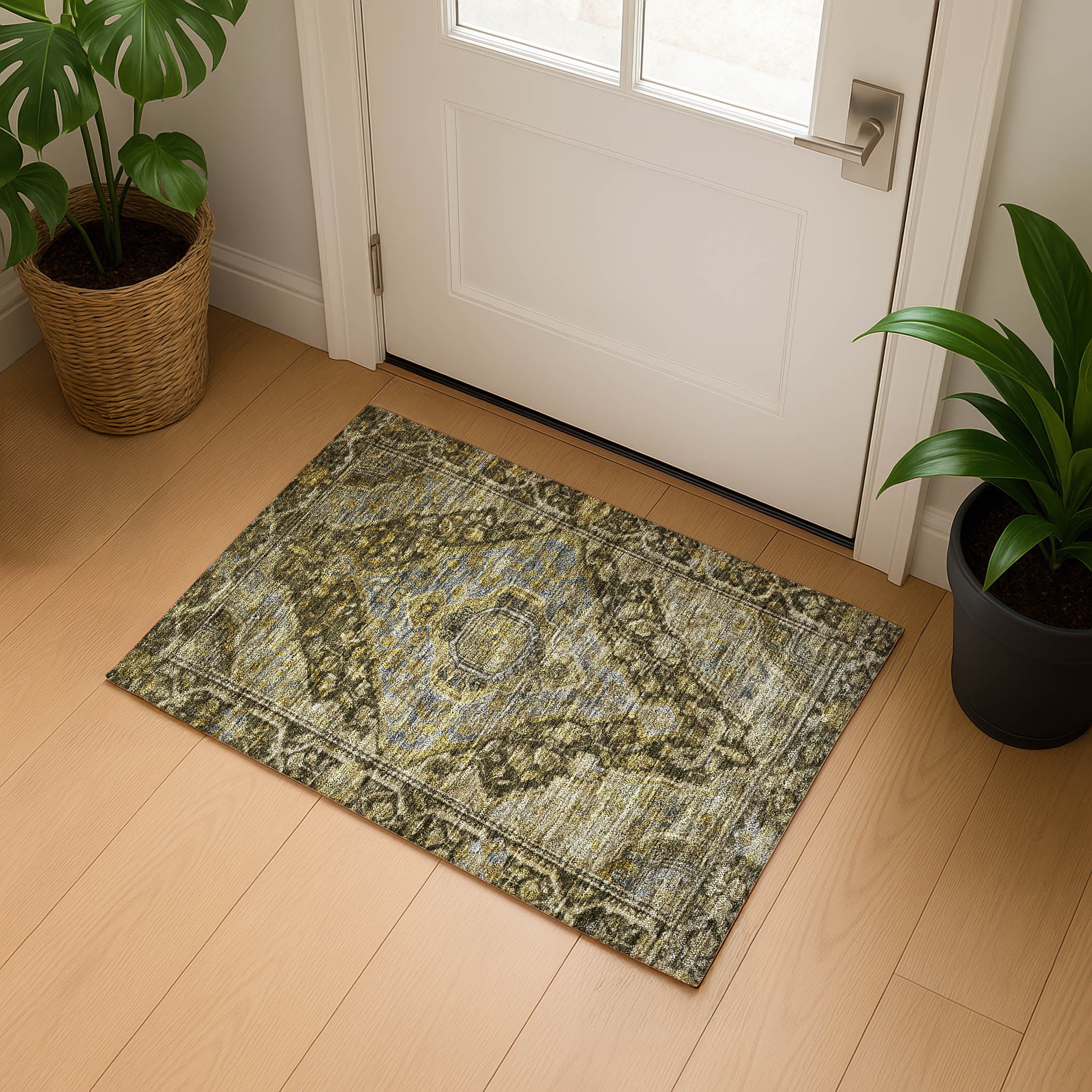 Porto Machine Washable Traditional Brown Rug 1'8" x 2'6" #shape_Rectangle