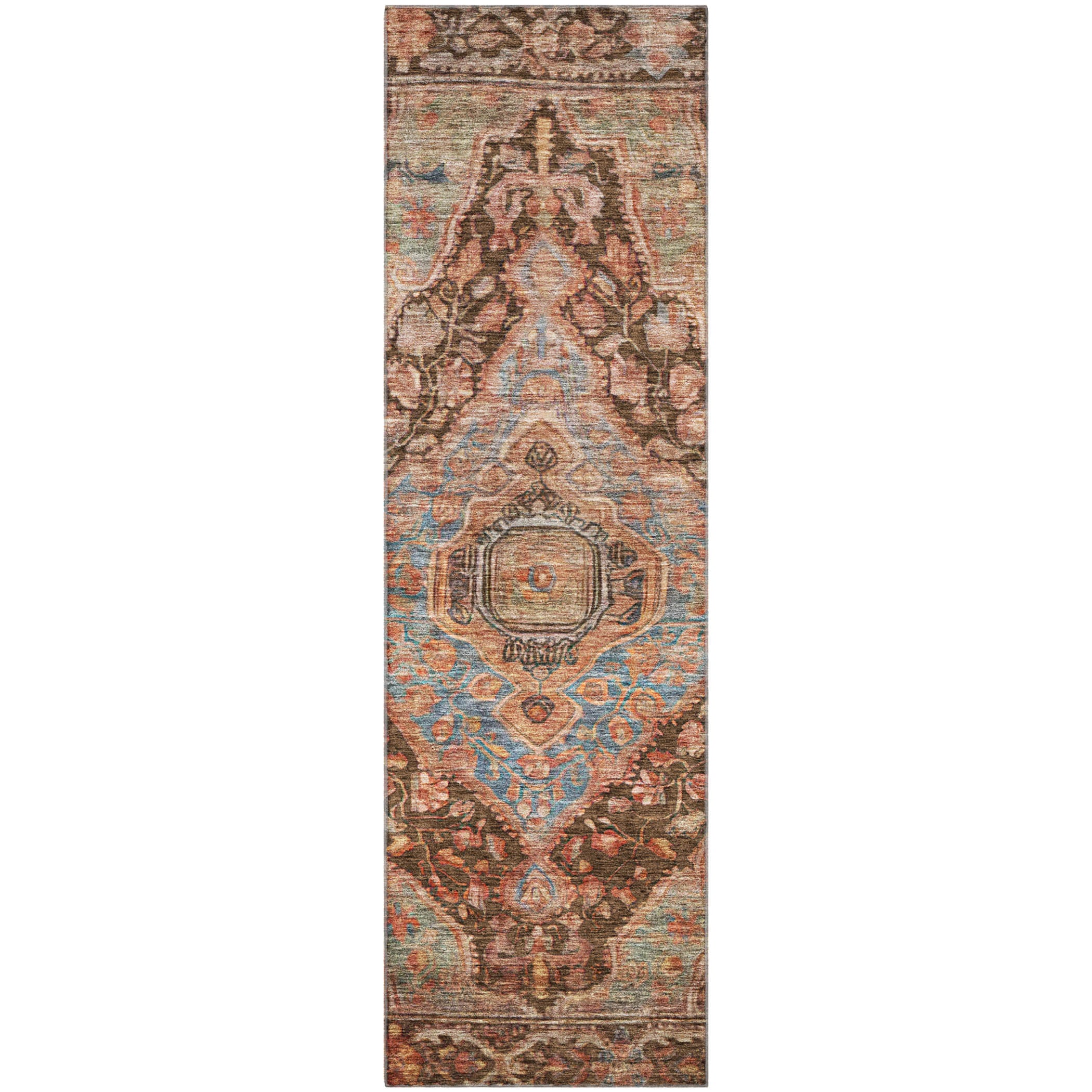 Porto Machine Washable Traditional Chocolate Brown Rug 2'3" x 7'6" #shape_Runner