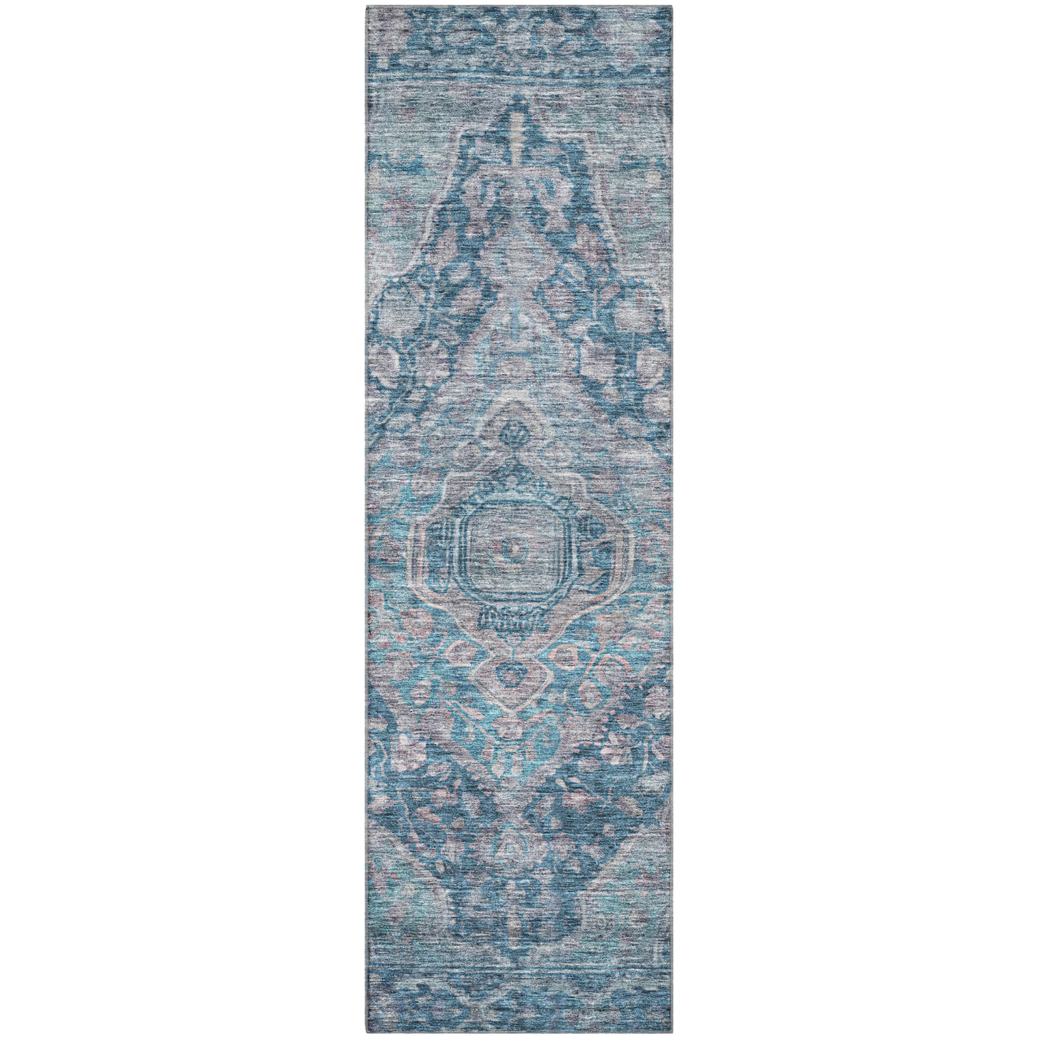Porto Machine Washable Traditional Denim Blue Rug 2'3" x 7'6" #shape_Runner