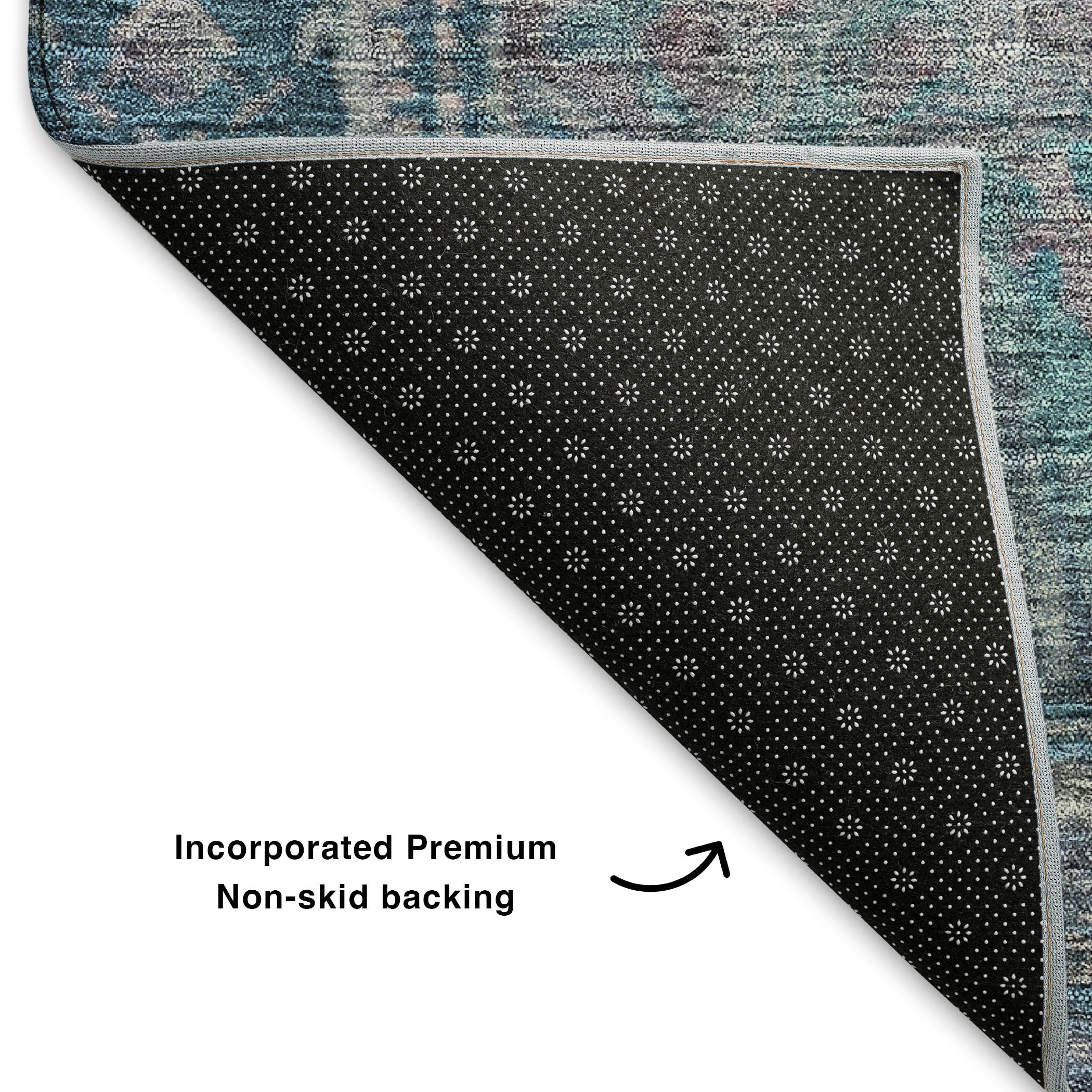 Porto Machine Washable Traditional Denim Blue Rug 1'8" x 2'6" #shape_Rectangle
