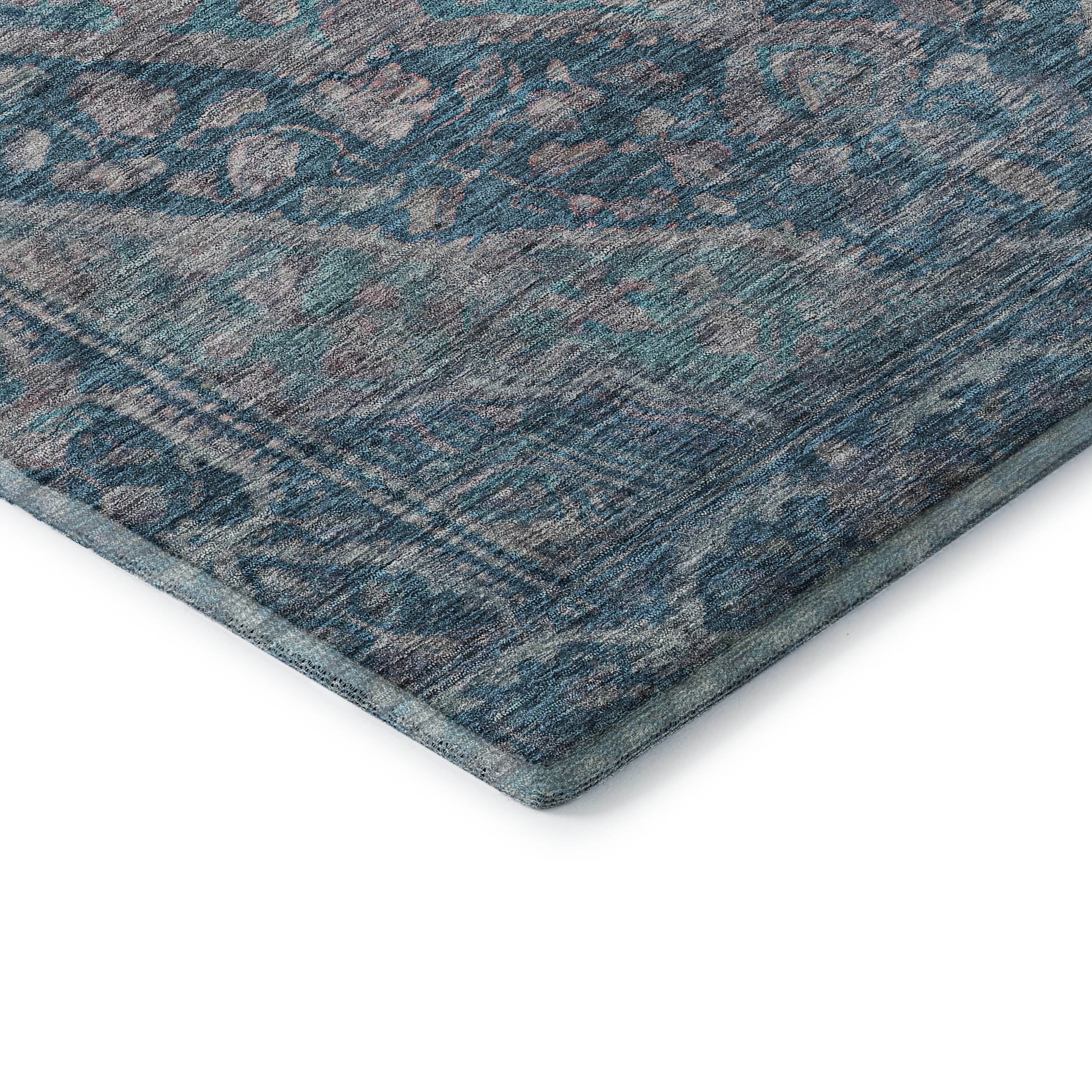 Porto Machine Washable Traditional Denim Blue Rug 1'8" x 2'6" #shape_Rectangle