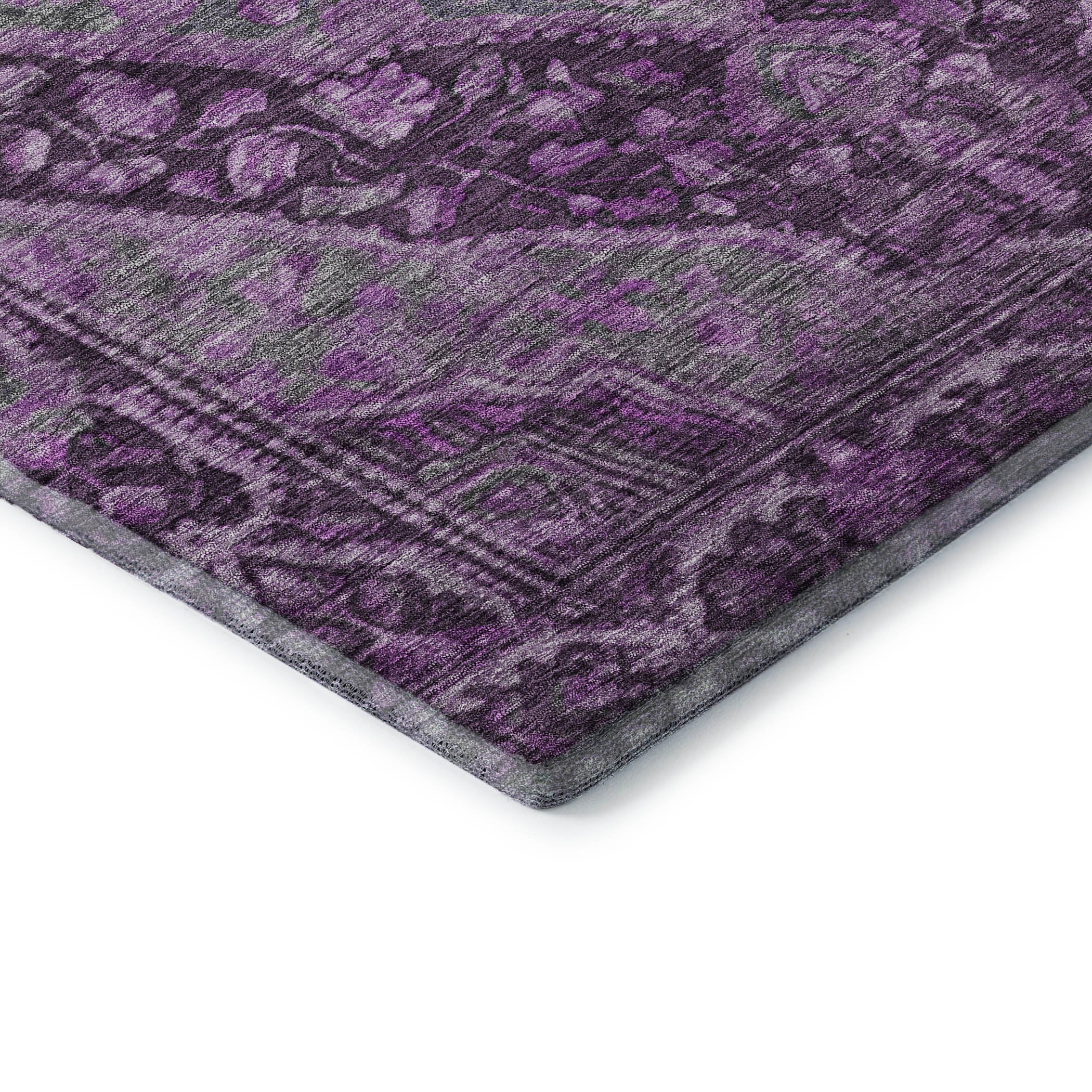 Porto Machine Washable Traditional Eggplant Purple Rug 1'8" x 2'6" #shape_Rectangle