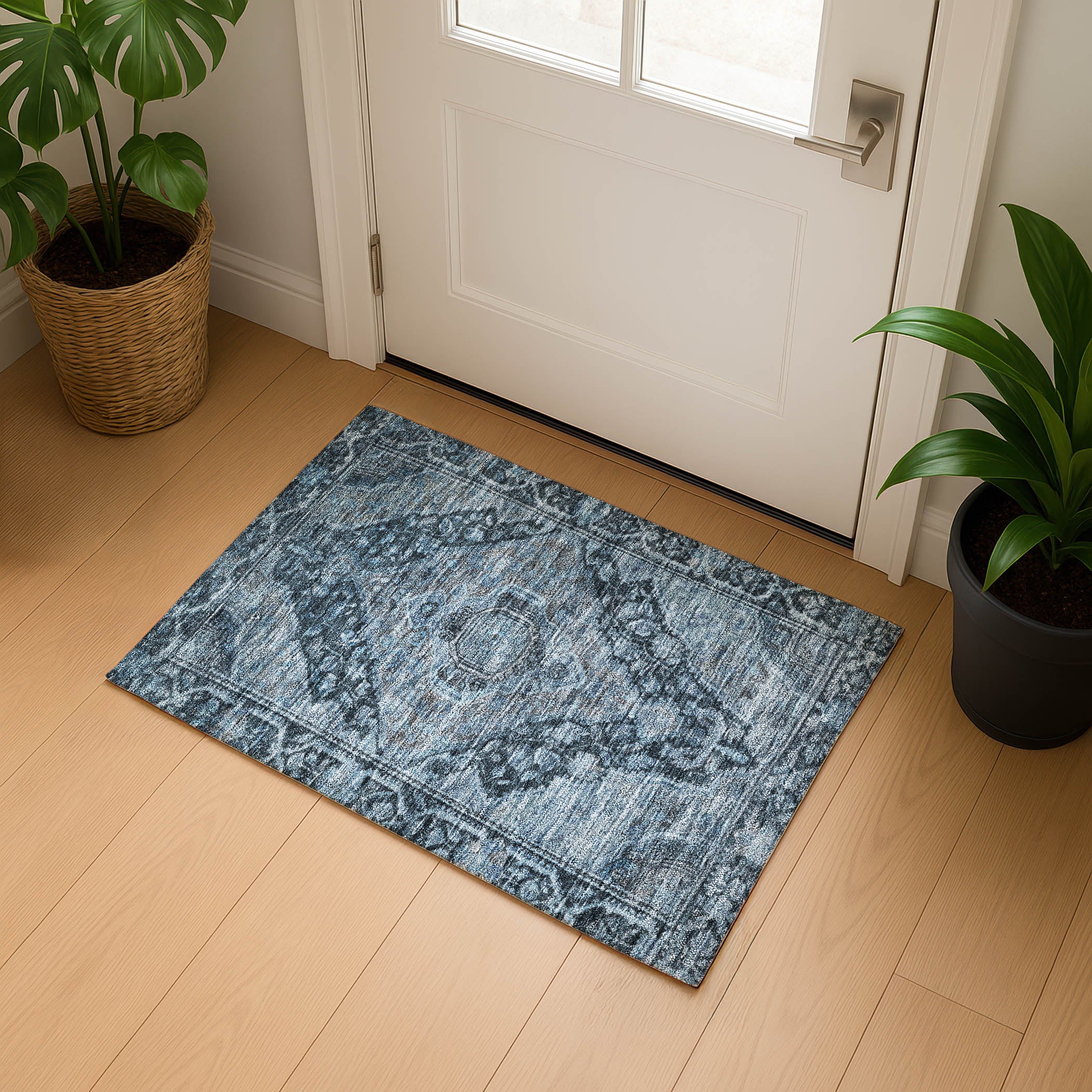 Porto Machine Washable Traditional Navy Blue Rug 1'8" x 2'6" #shape_Rectangle