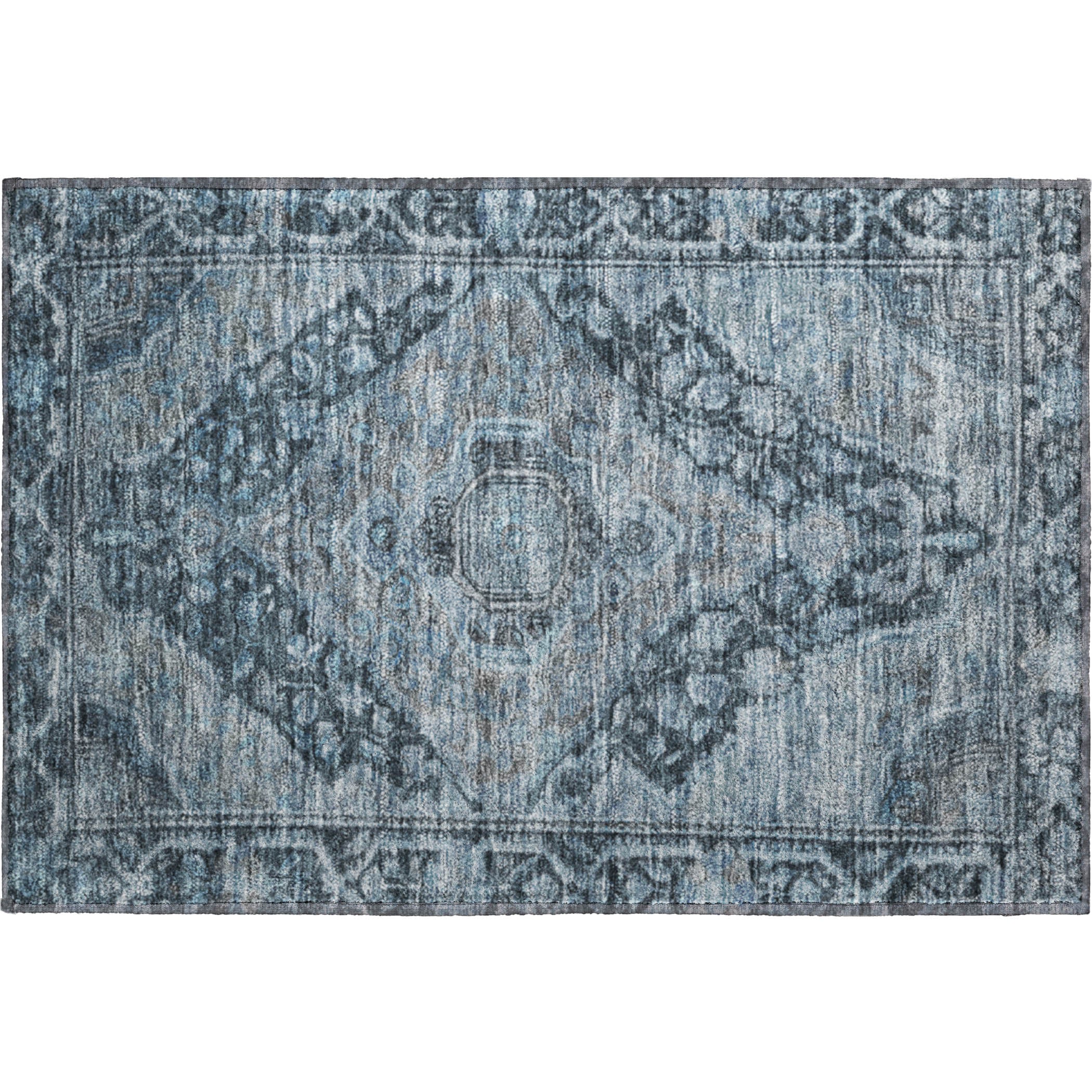 Porto Machine Washable Traditional Navy Blue Rug 1'8" x 2'6" #shape_Rectangle