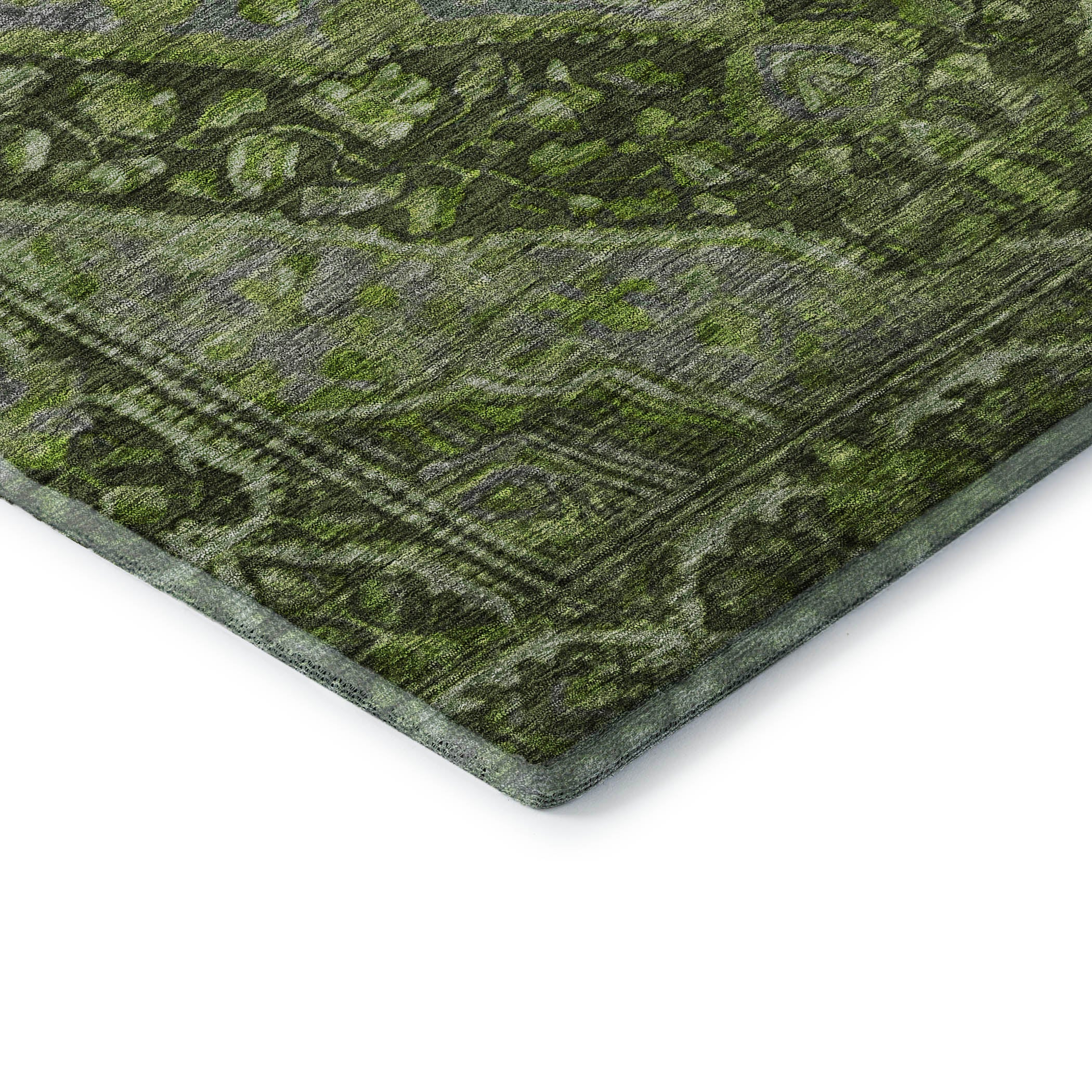Porto Machine Washable Traditional Olive Green Rug 1'8" x 2'6" #shape_Rectangle