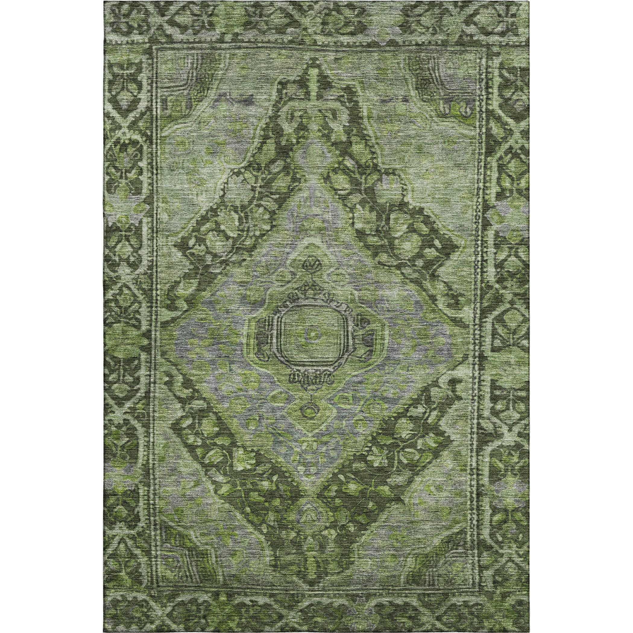 Porto Machine Washable Traditional Olive Green Rug 2'6" x 3'10" #shape_Rectangle