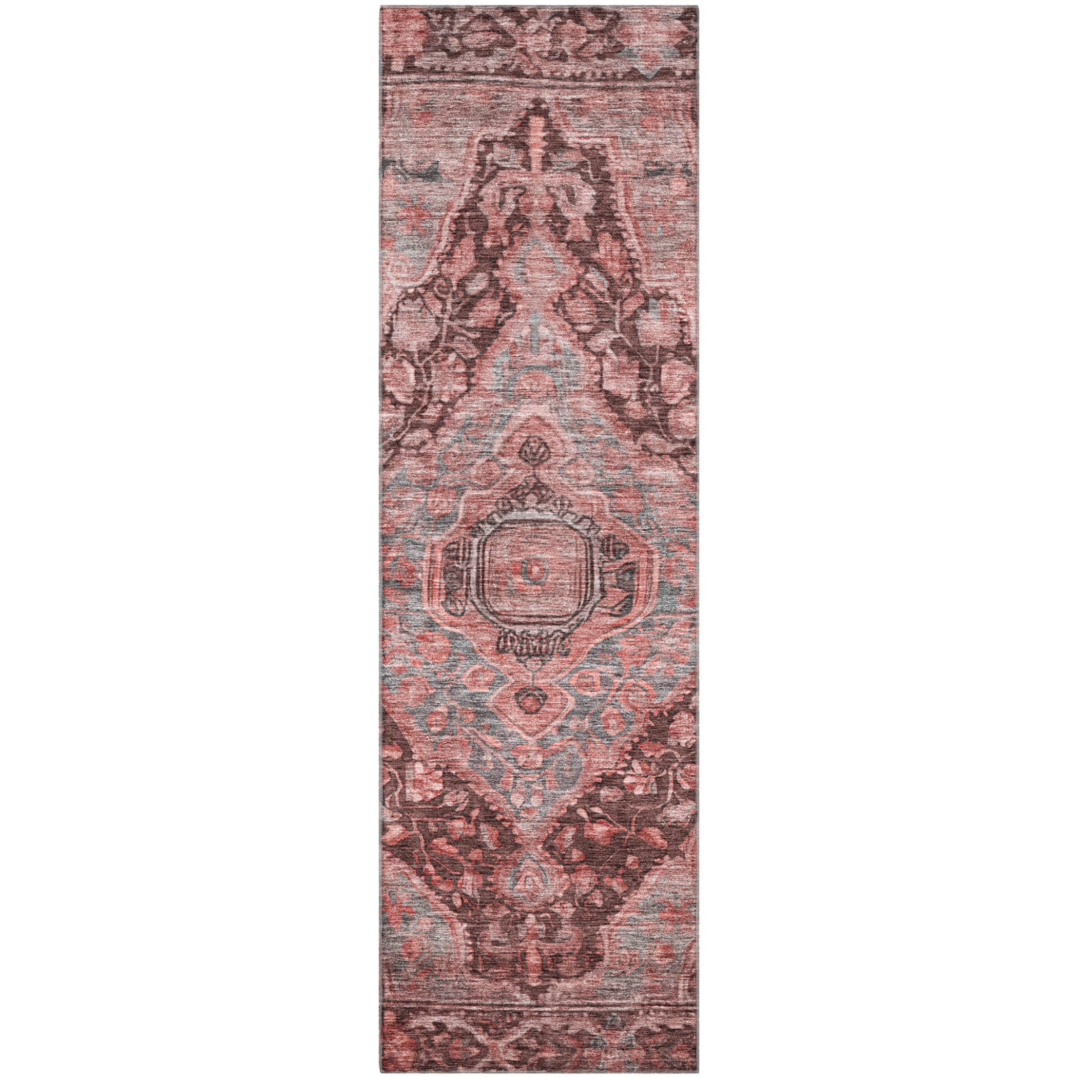 Porto Machine Washable Traditional Paprika Orange Rug 2'3" x 7'6" #shape_Runner