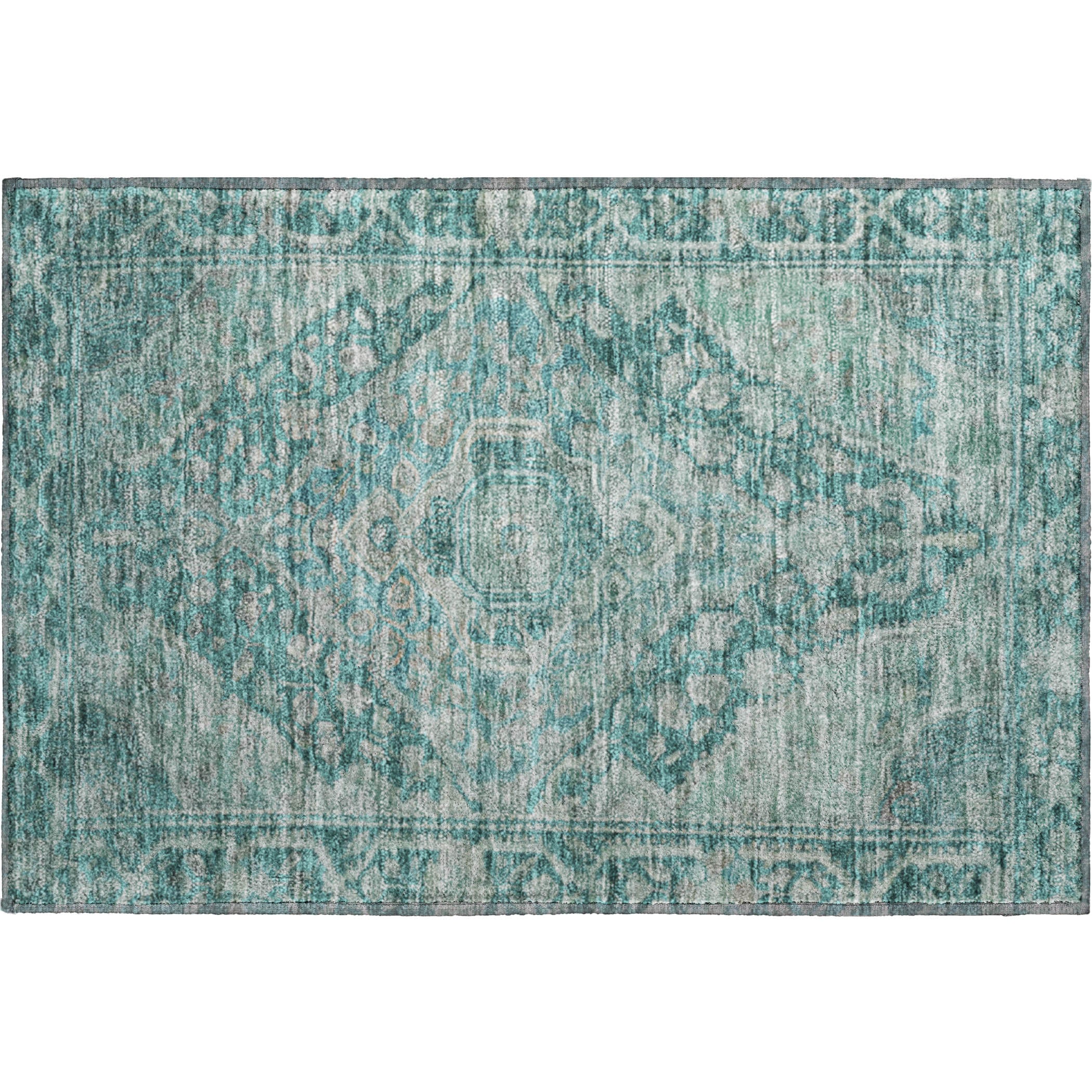 Porto Machine Washable Traditional Teal Rug 1'8" x 2'6" #shape_Rectangle