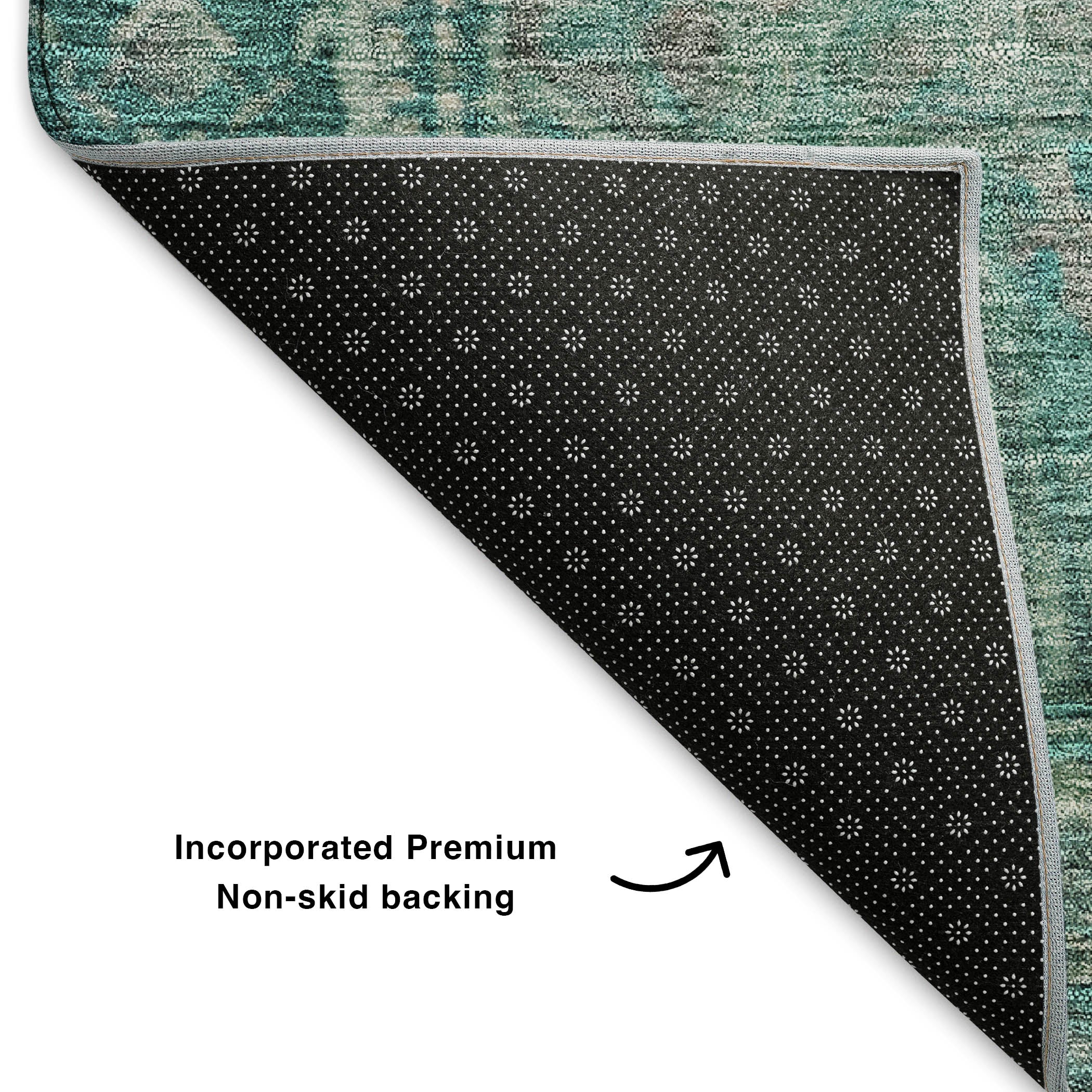 Porto Machine Washable Traditional Teal Rug 1'8" x 2'6" #shape_Rectangle