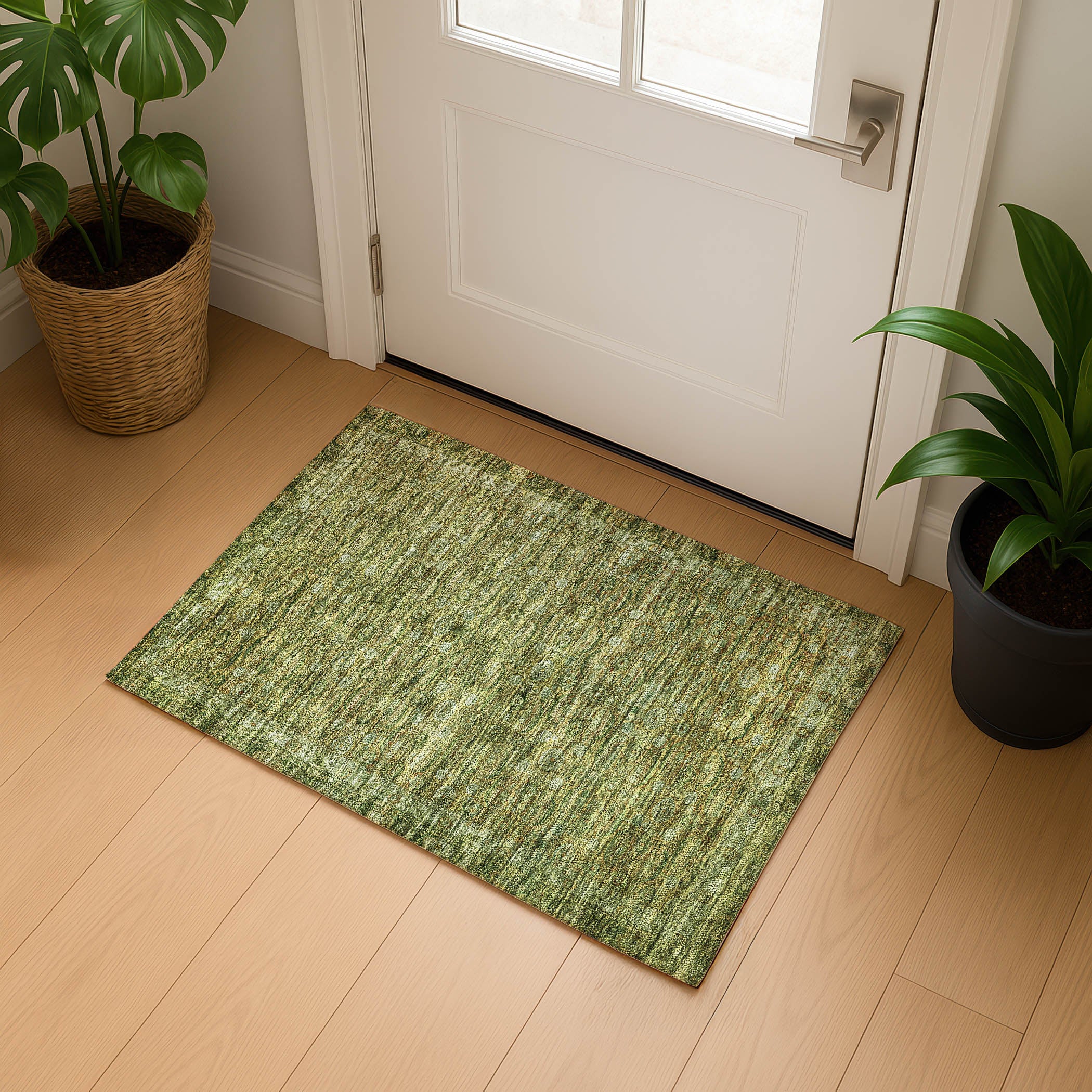 Salzburg Machine Washable Traditional Aloe Green Rug 1'8" x 2'6" #shape_Rectangle