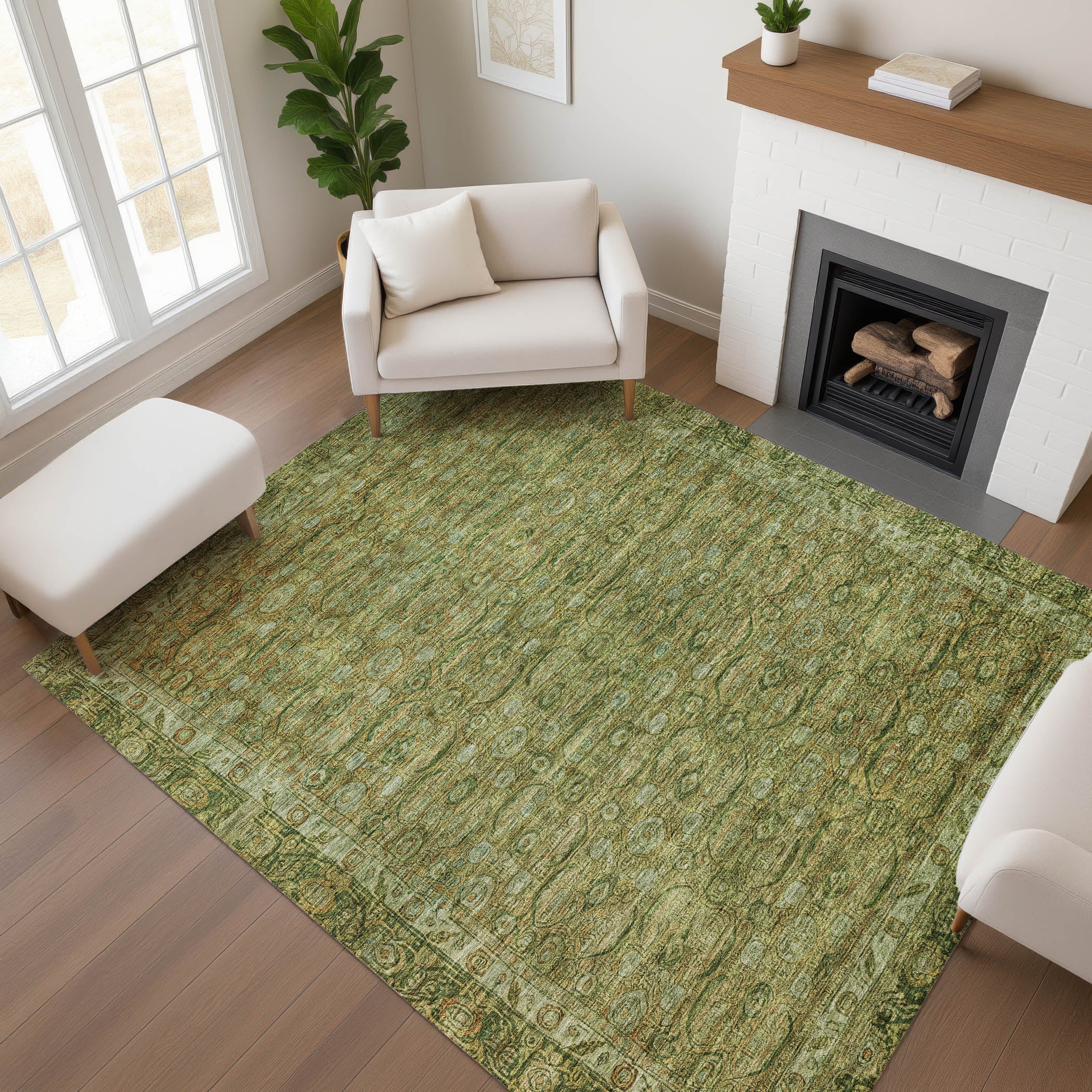Salzburg Machine Washable Traditional Aloe Green Rug 2'6" x 3'10" #shape_Rectangle