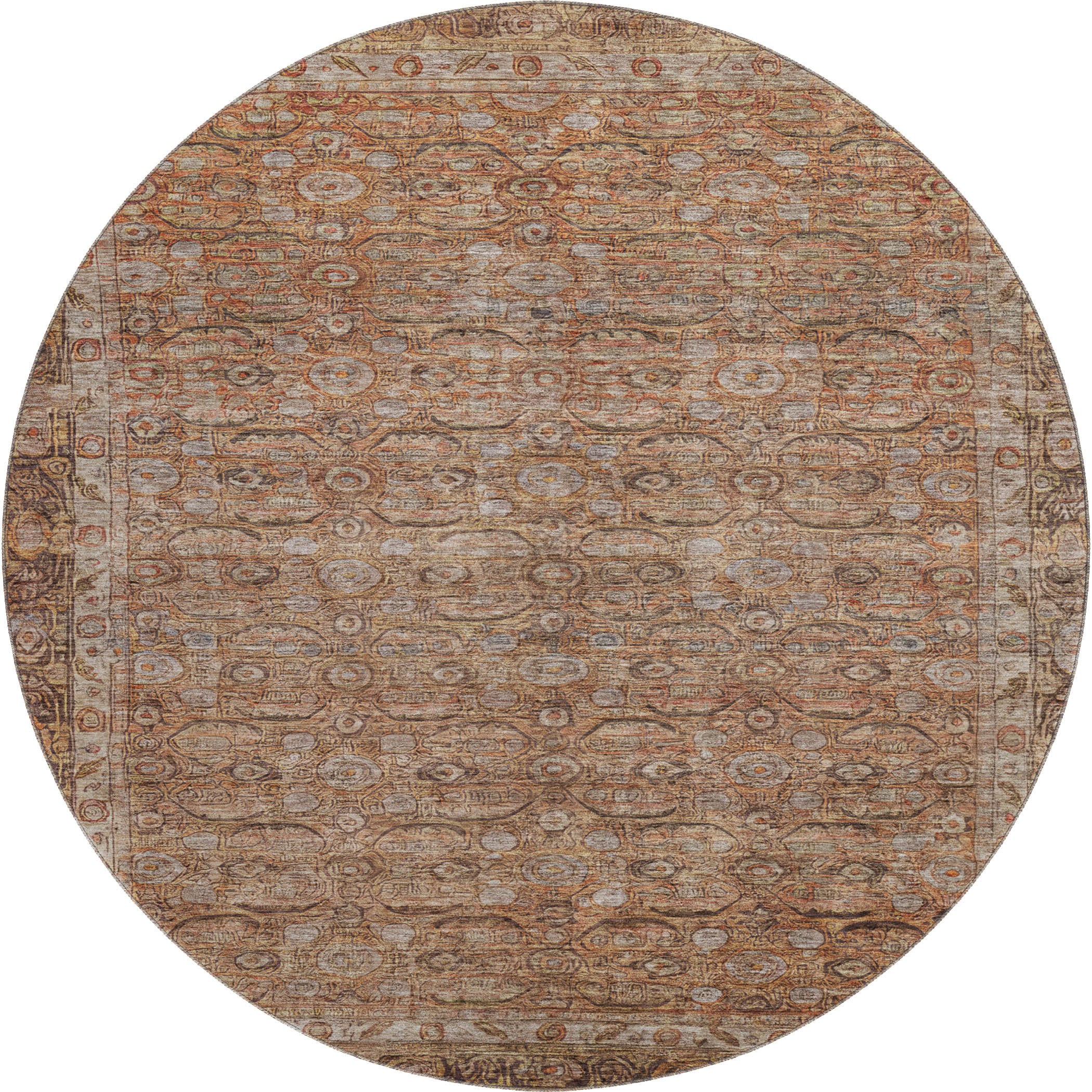 Salzburg Machine Washable Traditional Copper Orange Rug 8' x 8' #shape_Round