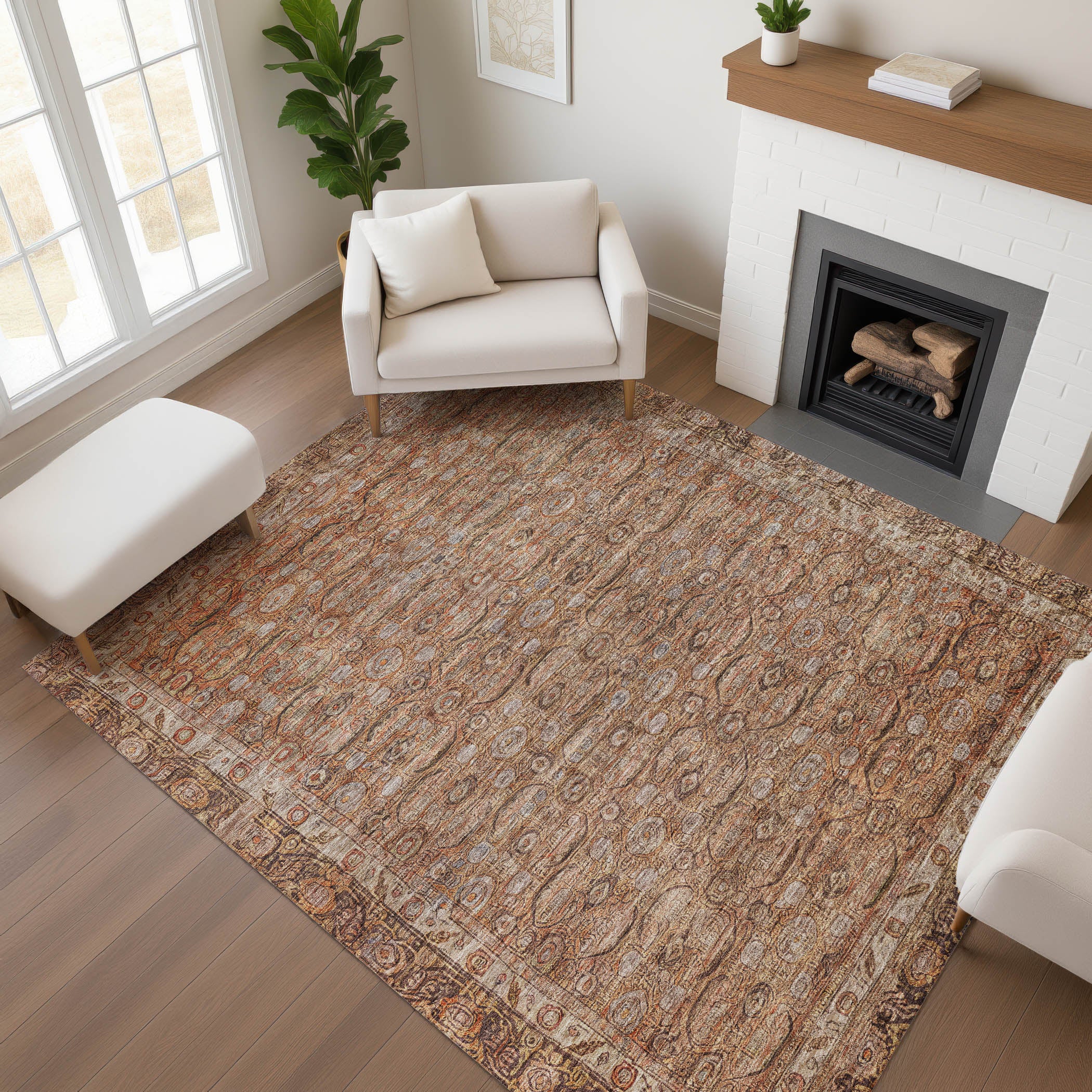 Salzburg Machine Washable Traditional Copper Orange Rug 2'6" x 3'10" #shape_Rectangle
