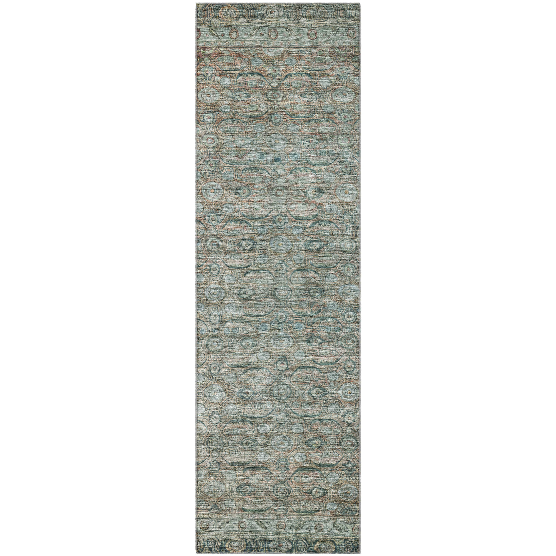 Salzburg Machine Washable Traditional Teal Rug 2'3" x 7'6" #shape_Runner