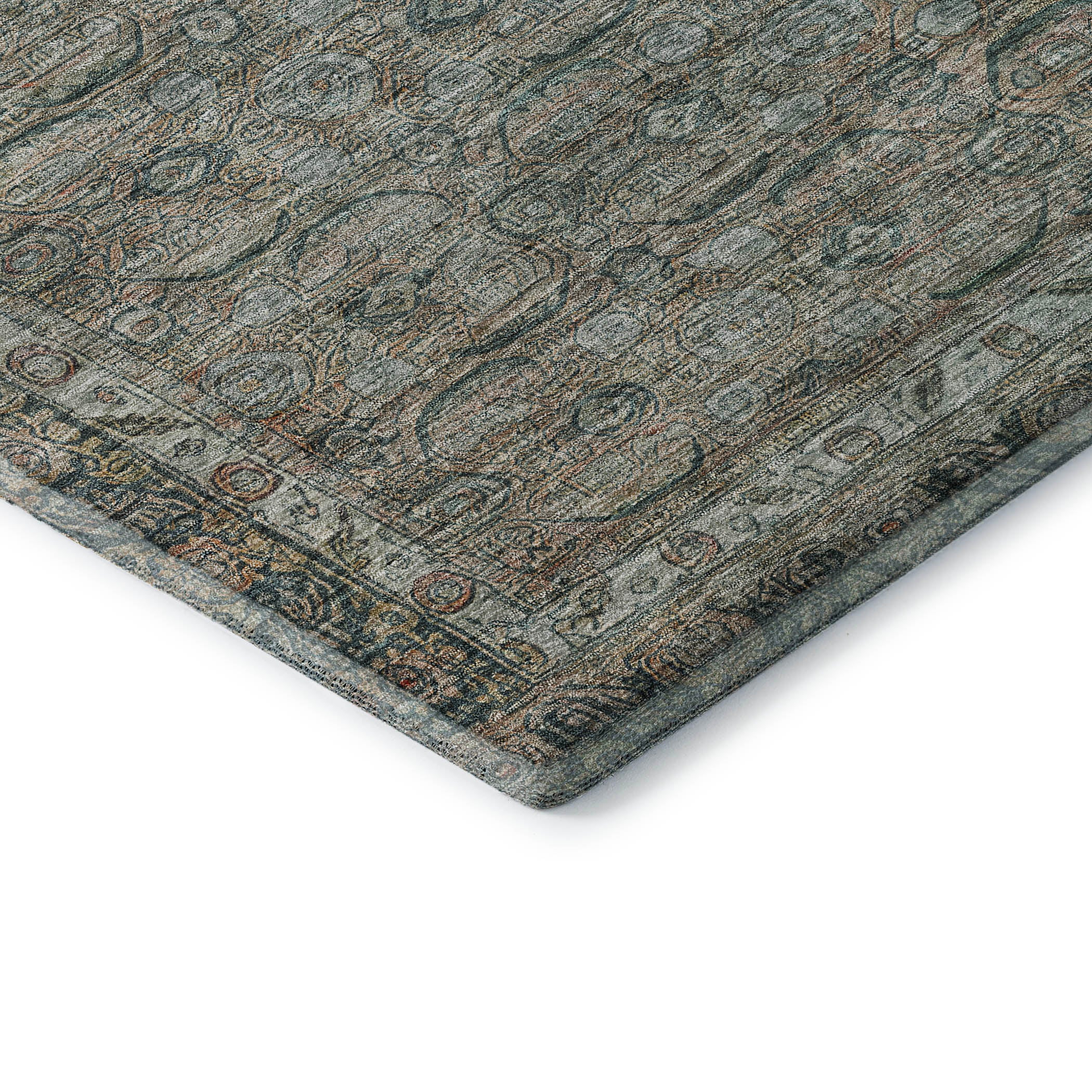 Salzburg Machine Washable Traditional Teal Rug 1'8" x 2'6" #shape_Rectangle