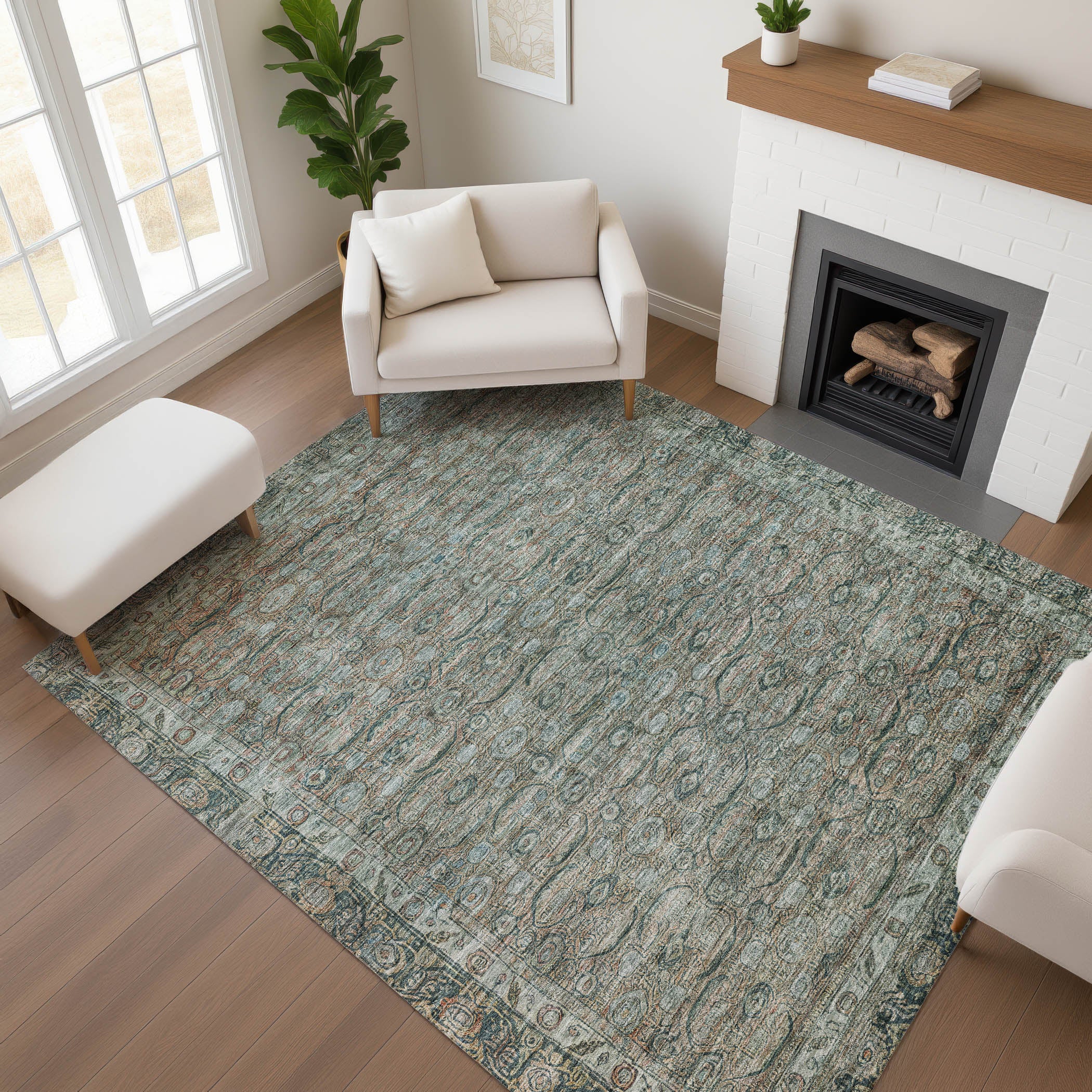 Salzburg Machine Washable Traditional Teal Rug 2'6" x 3'10" #shape_Rectangle