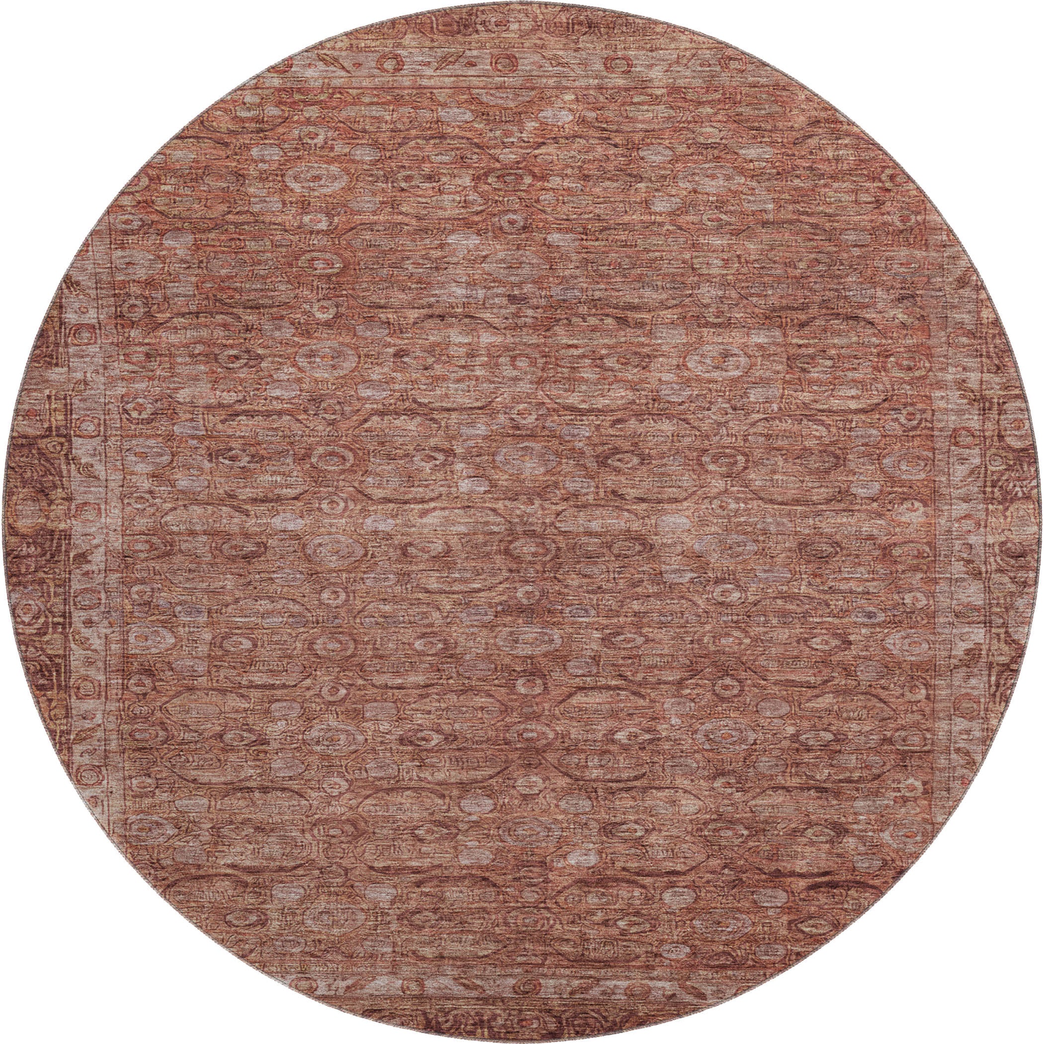 Salzburg Machine Washable Traditional Terracotta Orange Rug 8' x 8' #shape_Round