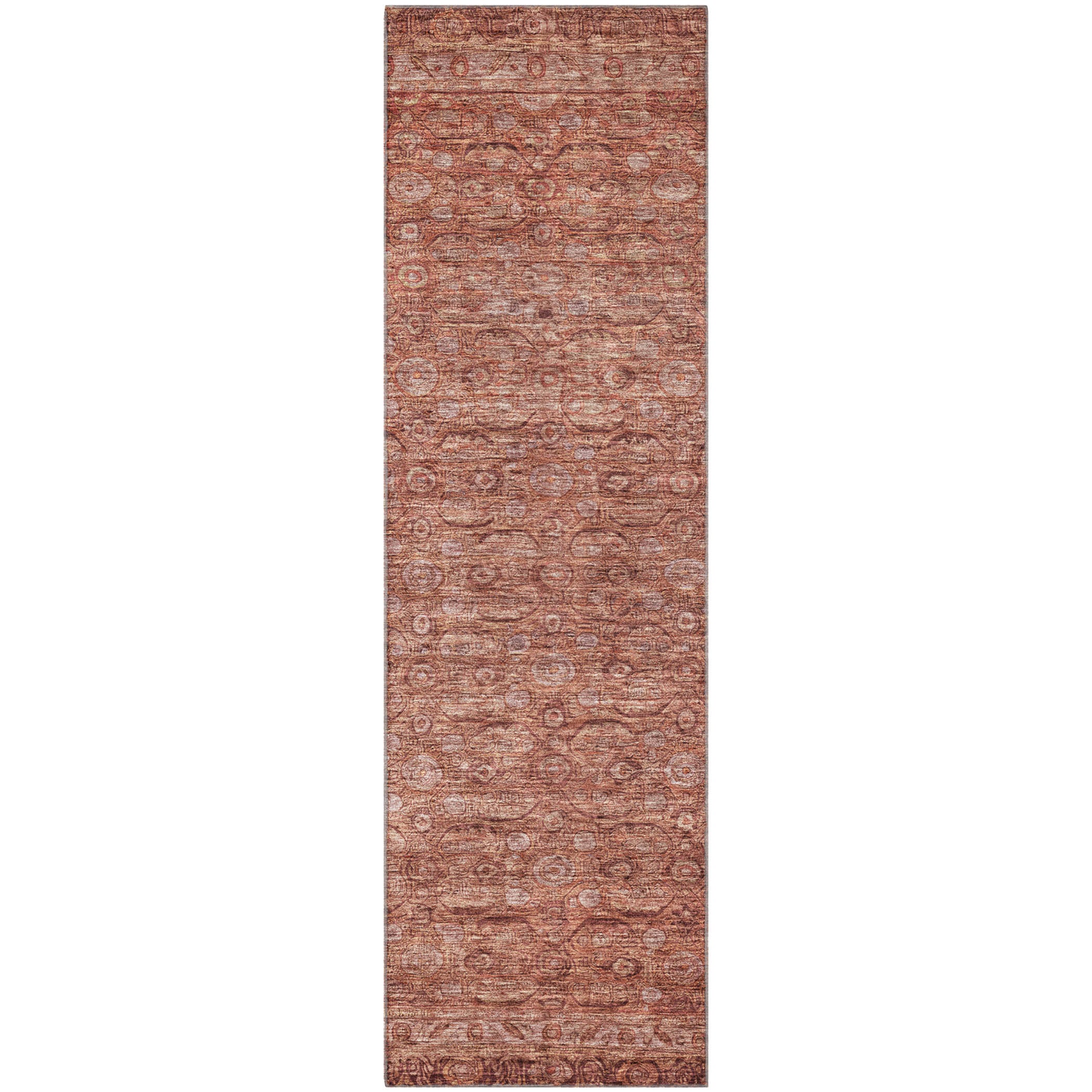 Salzburg Machine Washable Traditional Terracotta Orange Rug 2'3" x 7'6" #shape_Runner