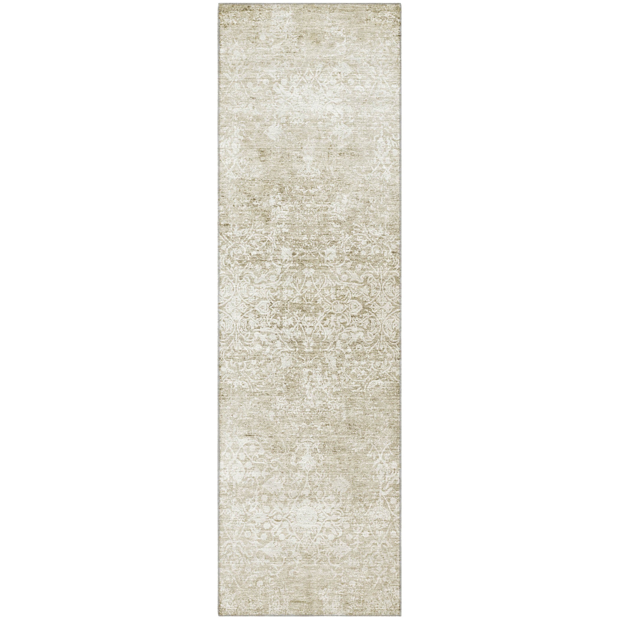 Montevideo Machine Washable Traditional Beige Brown Rug 2'3" x 7'6" #shape_Runner