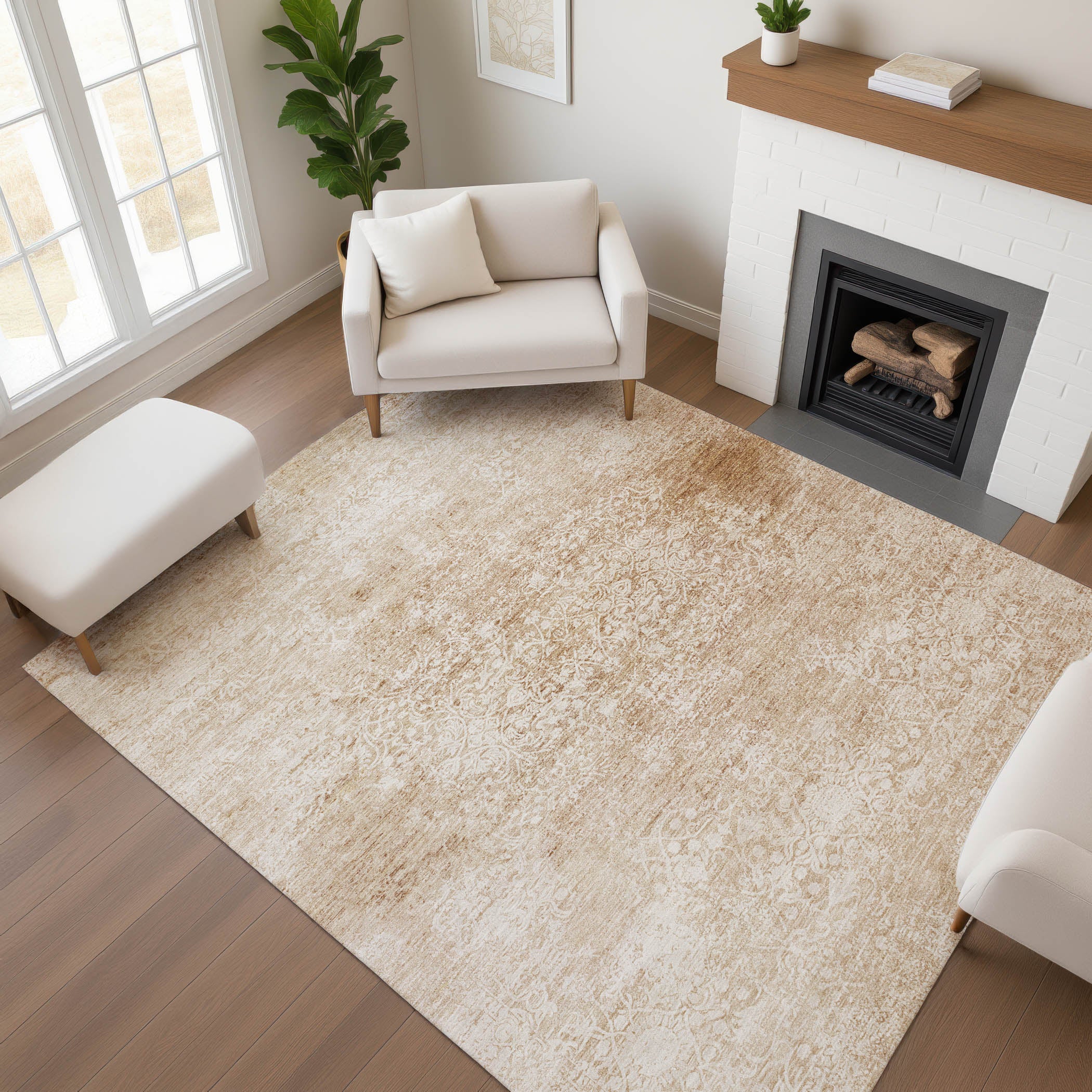 Montevideo Machine Washable Traditional Coral Orange Rug 2'6" x 3'10" #shape_Rectangle