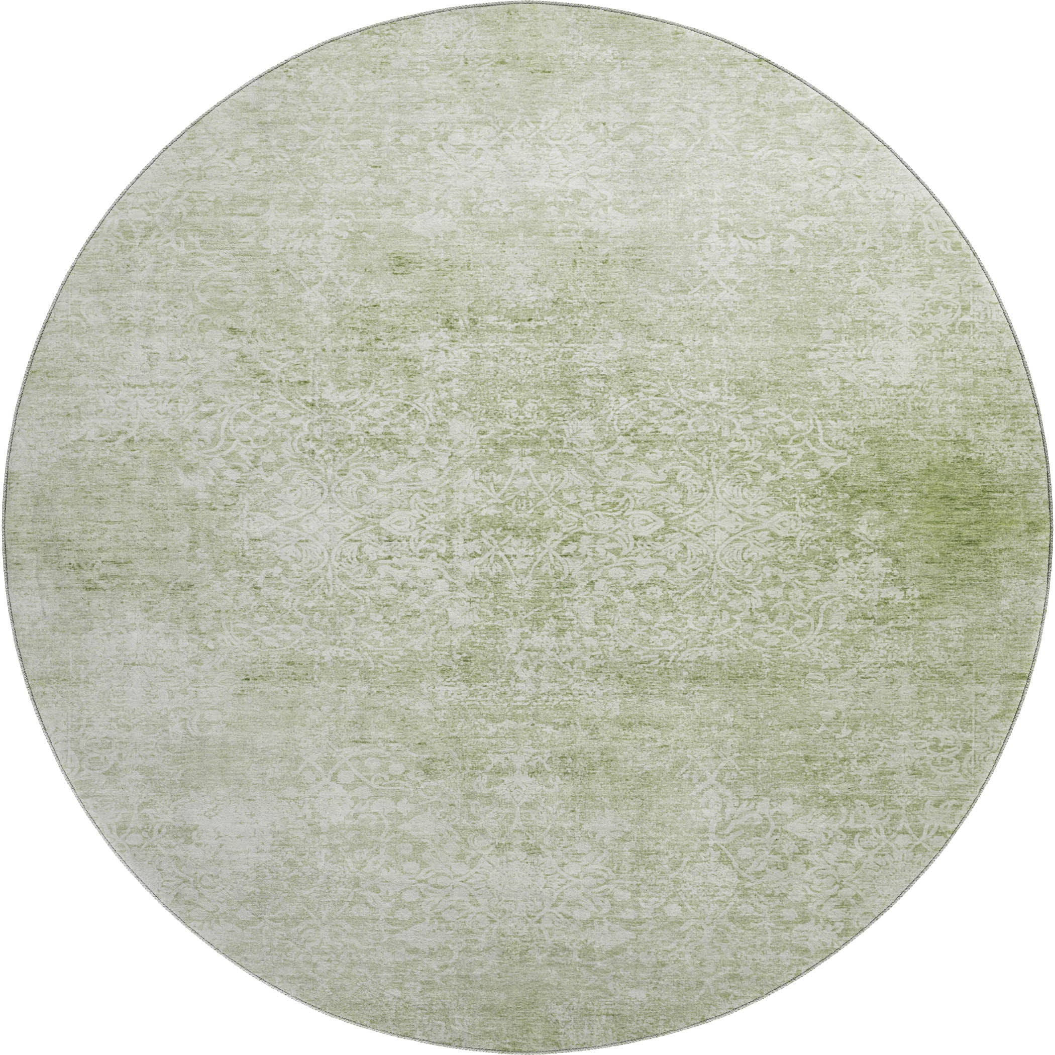 Montevideo Machine Washable Traditional Sage Green Rug 8' x 8' #shape_Round