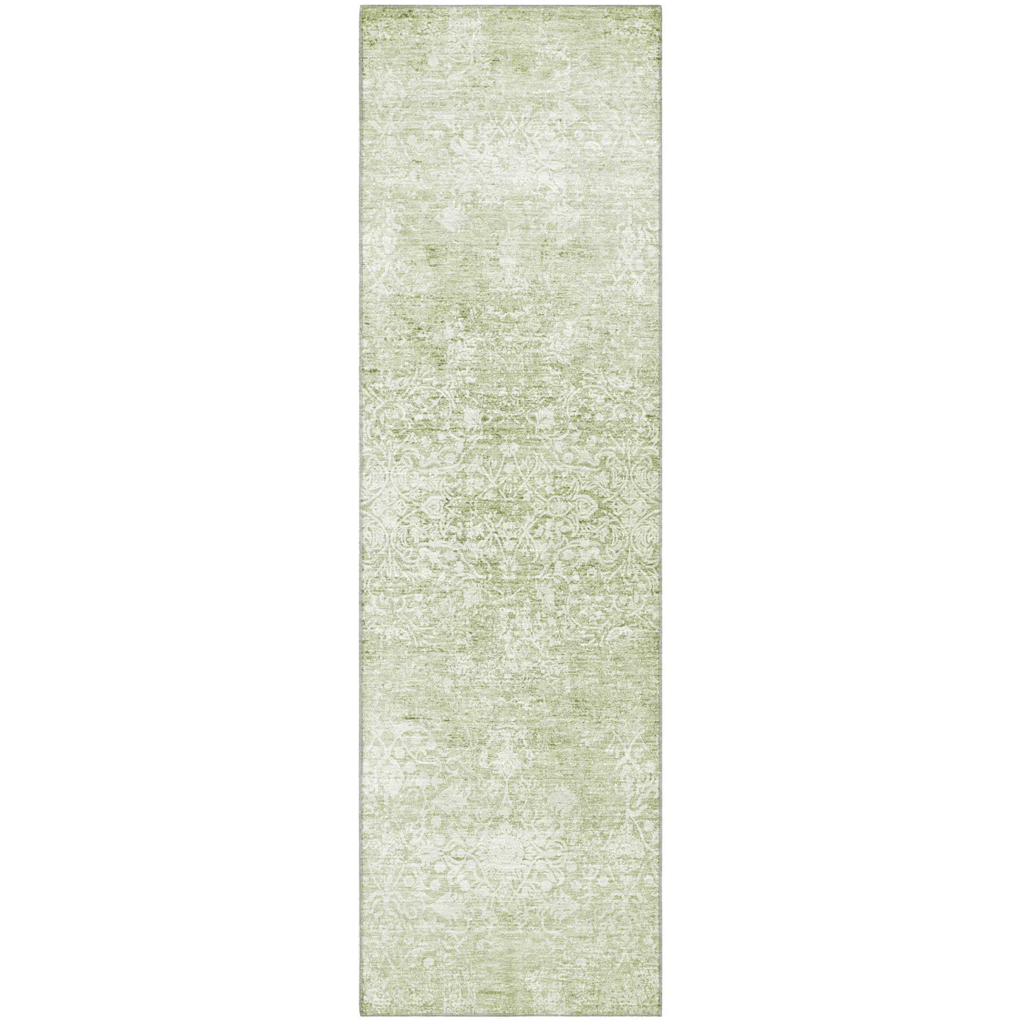 Montevideo Machine Washable Traditional Sage Green Rug 2'3" x 7'6" #shape_Runner