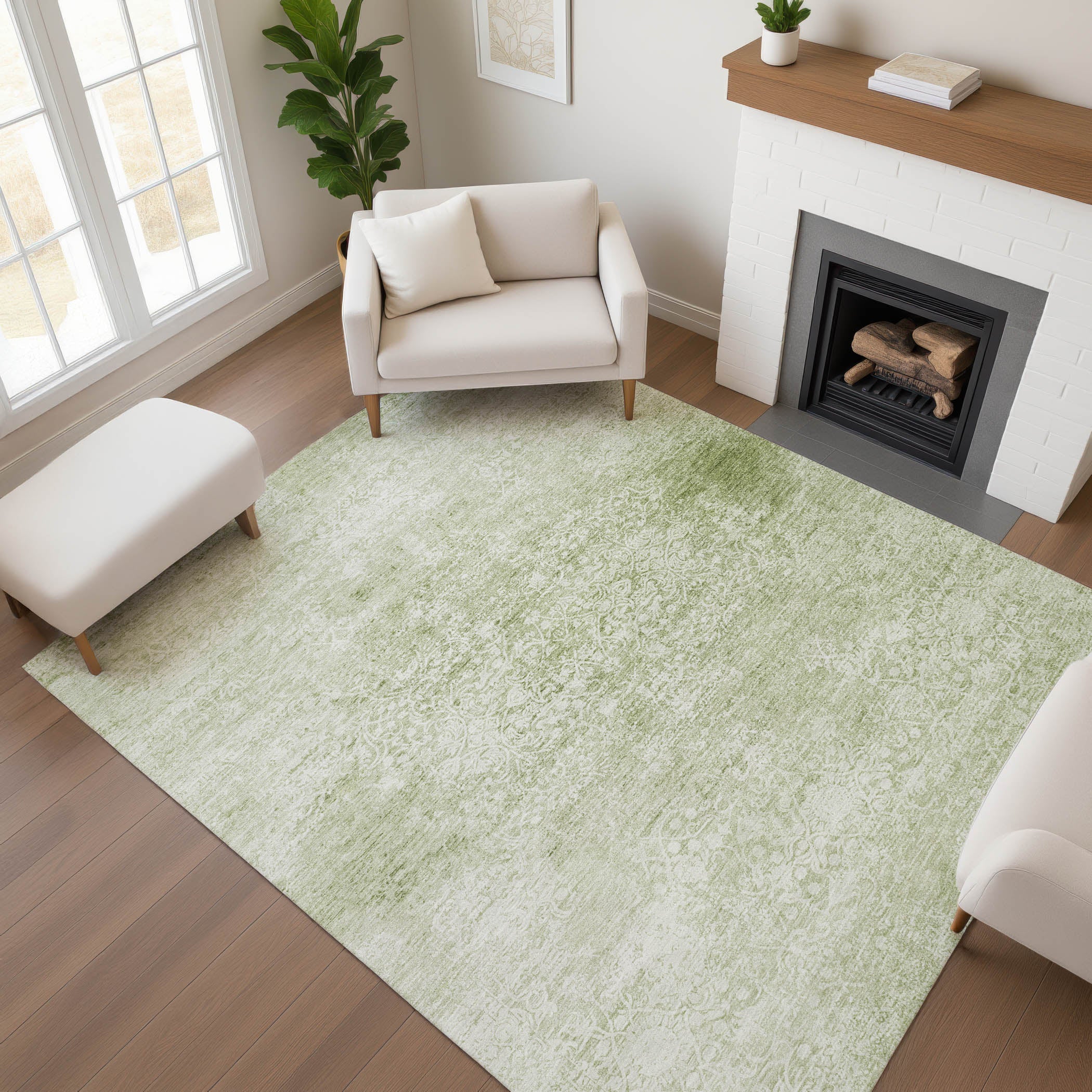 Montevideo Machine Washable Traditional Sage Green Rug 2'6" x 3'10" #shape_Rectangle