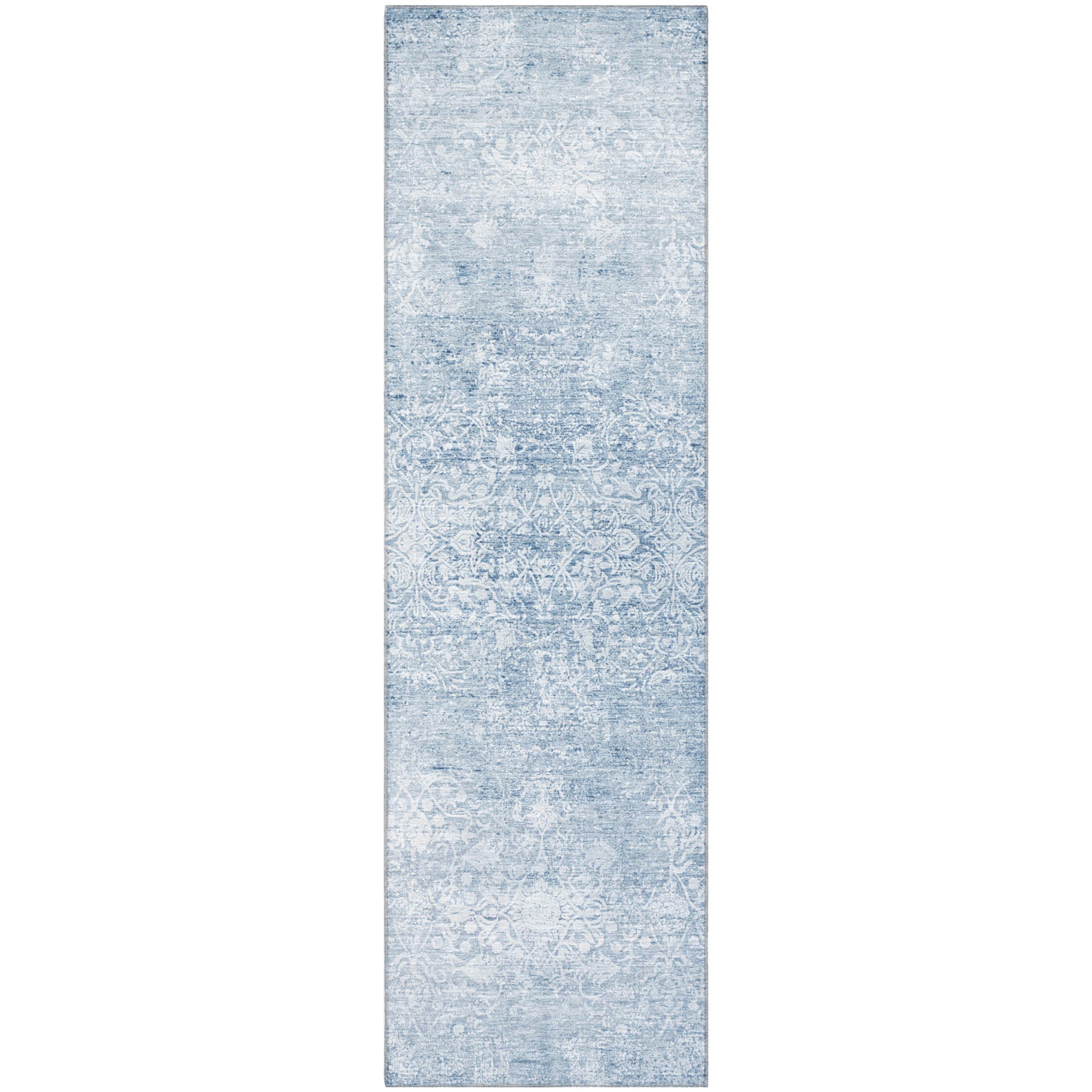 Montevideo Machine Washable Traditional Sky Blue Rug 2'3" x 7'6" #shape_Runner