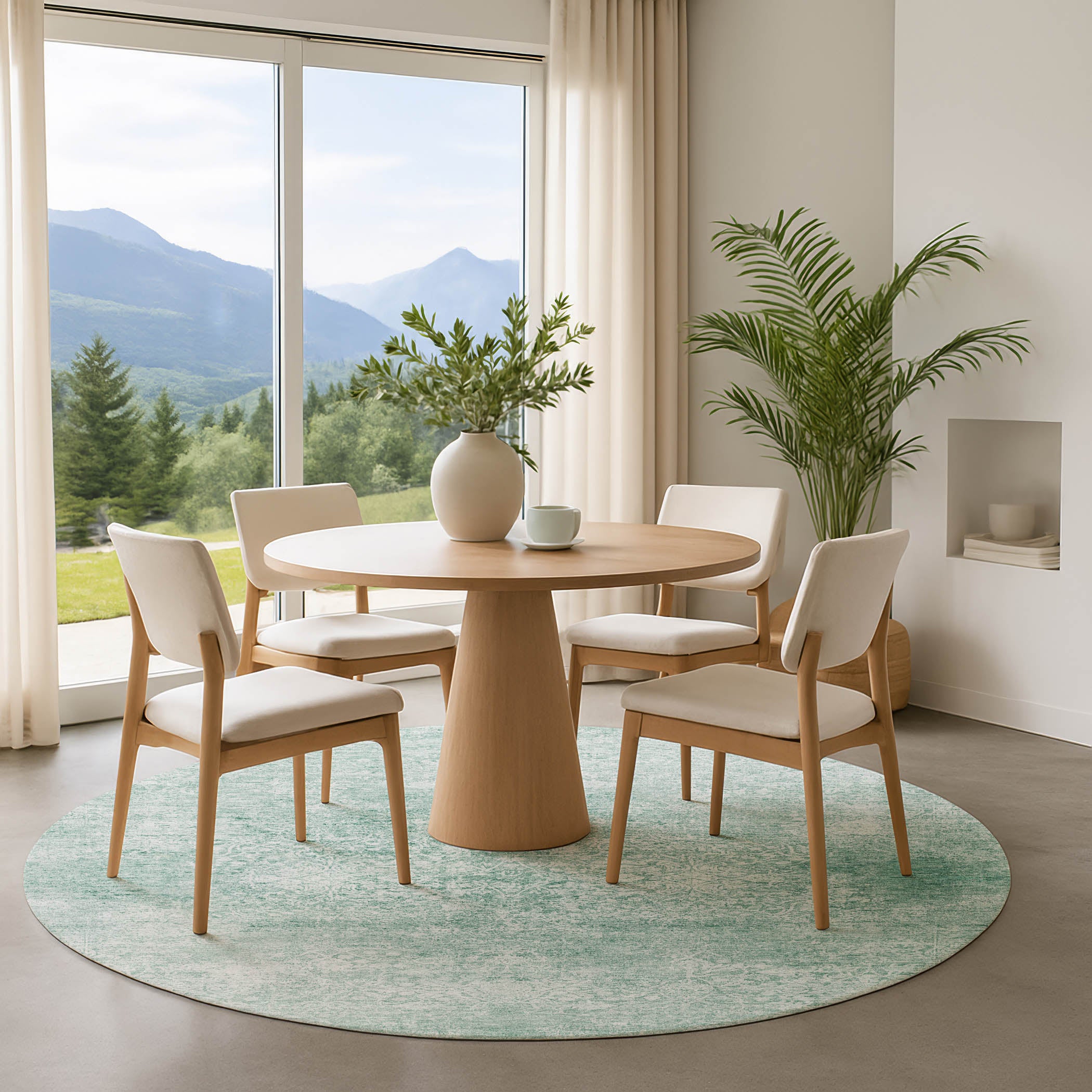 Montevideo Machine Washable Traditional Turquoise Teal Rug 8' x 8' #shape_Round