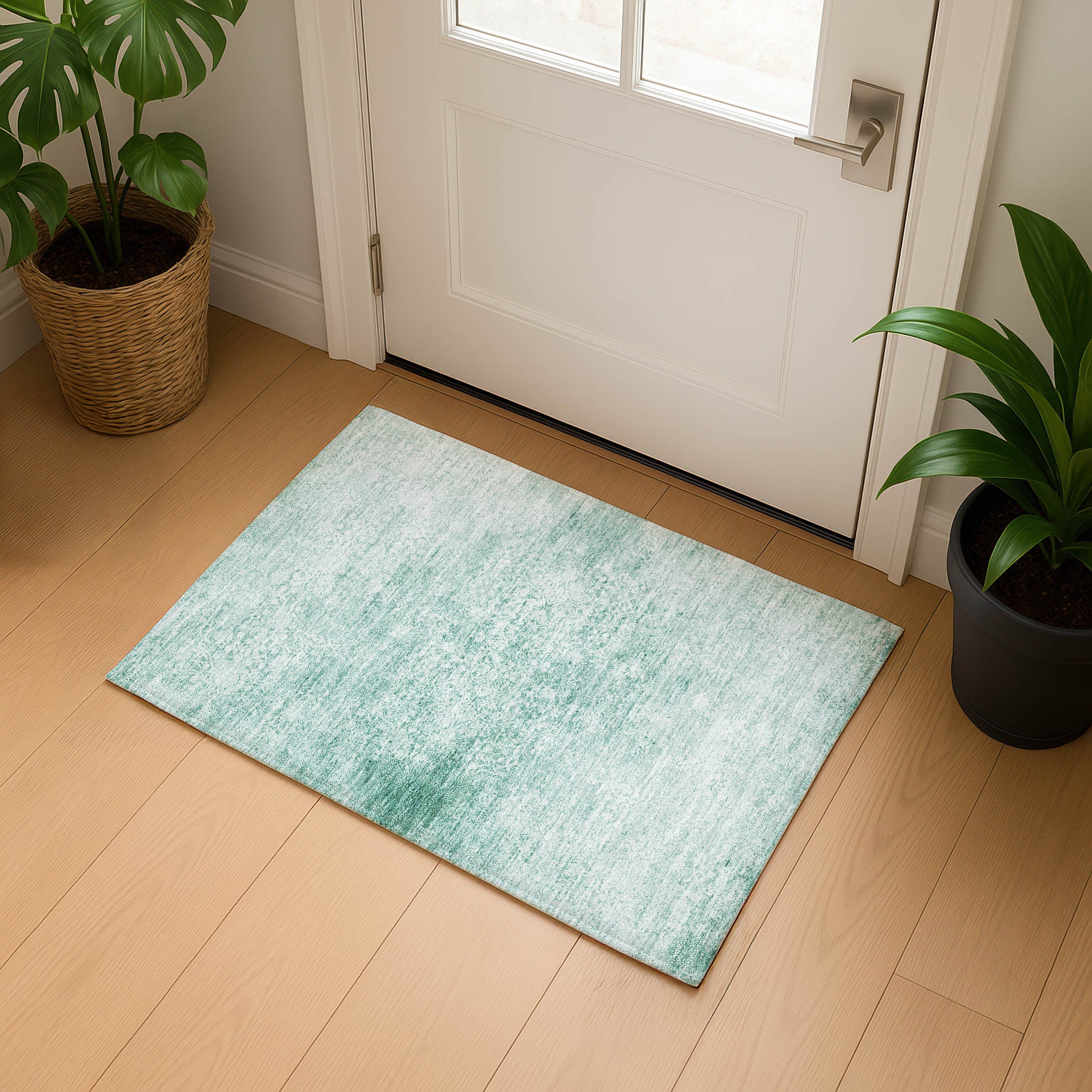 Montevideo Machine Washable Traditional Turquoise Teal Rug 1'8" x 2'6" #shape_Rectangle