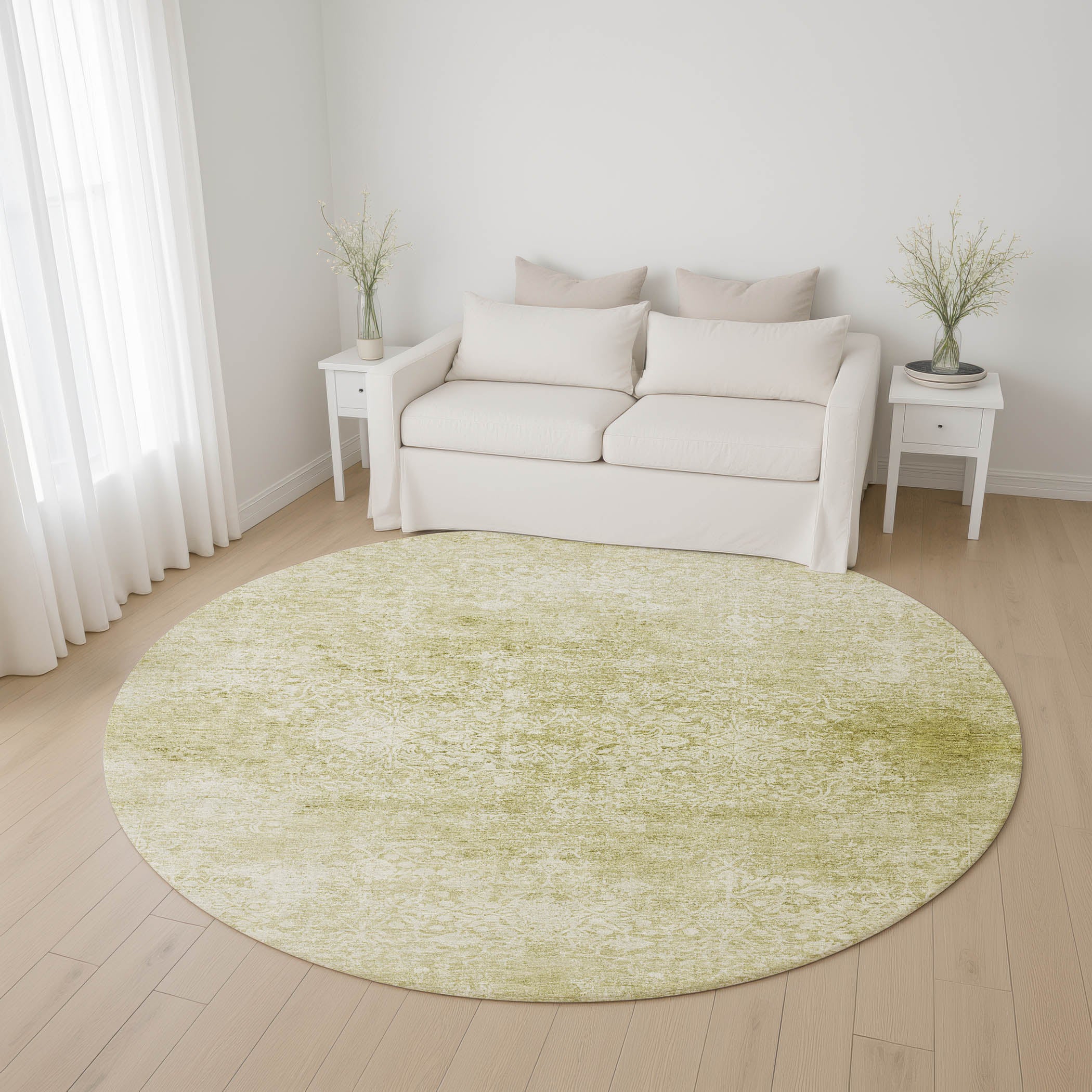 Montevideo Machine Washable Traditional Wheat Gold Rug 8' x 8' #shape_Round