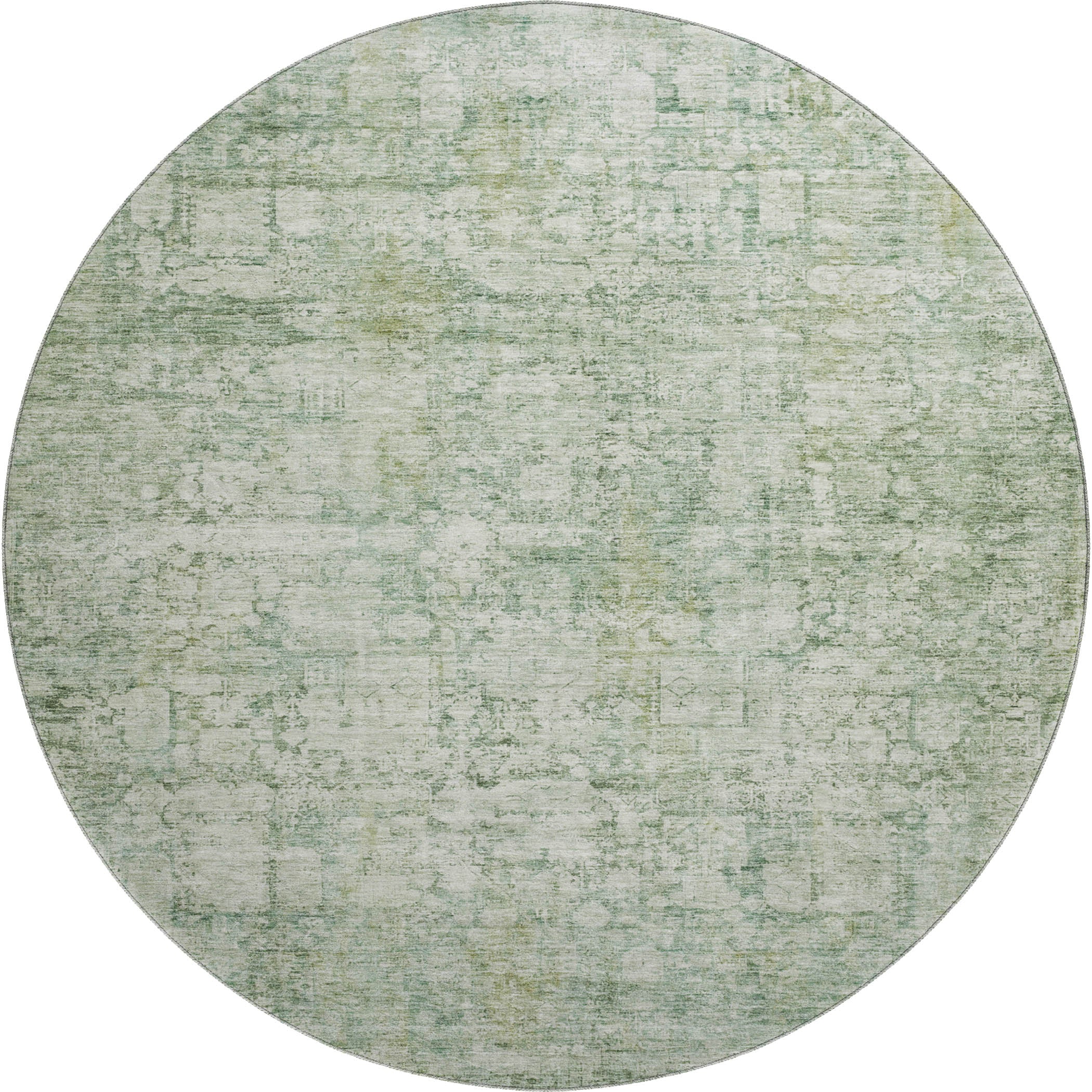Bern Machine Washable Transitional Aloe Green Rug 8' x 8' #shape_Round