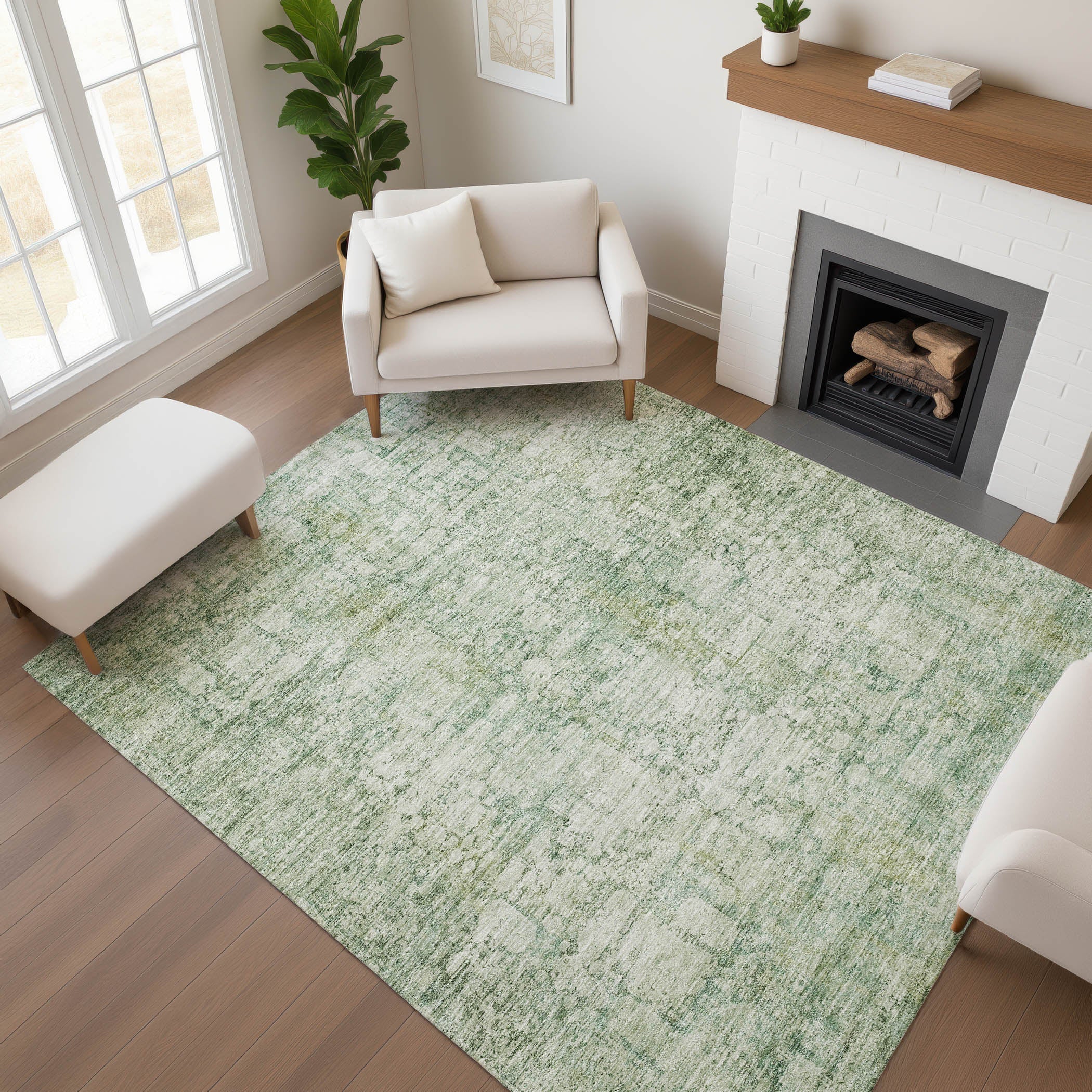 Bern Machine Washable Transitional Aloe Green Rug 2'6" x 3'10" #shape_Rectangle