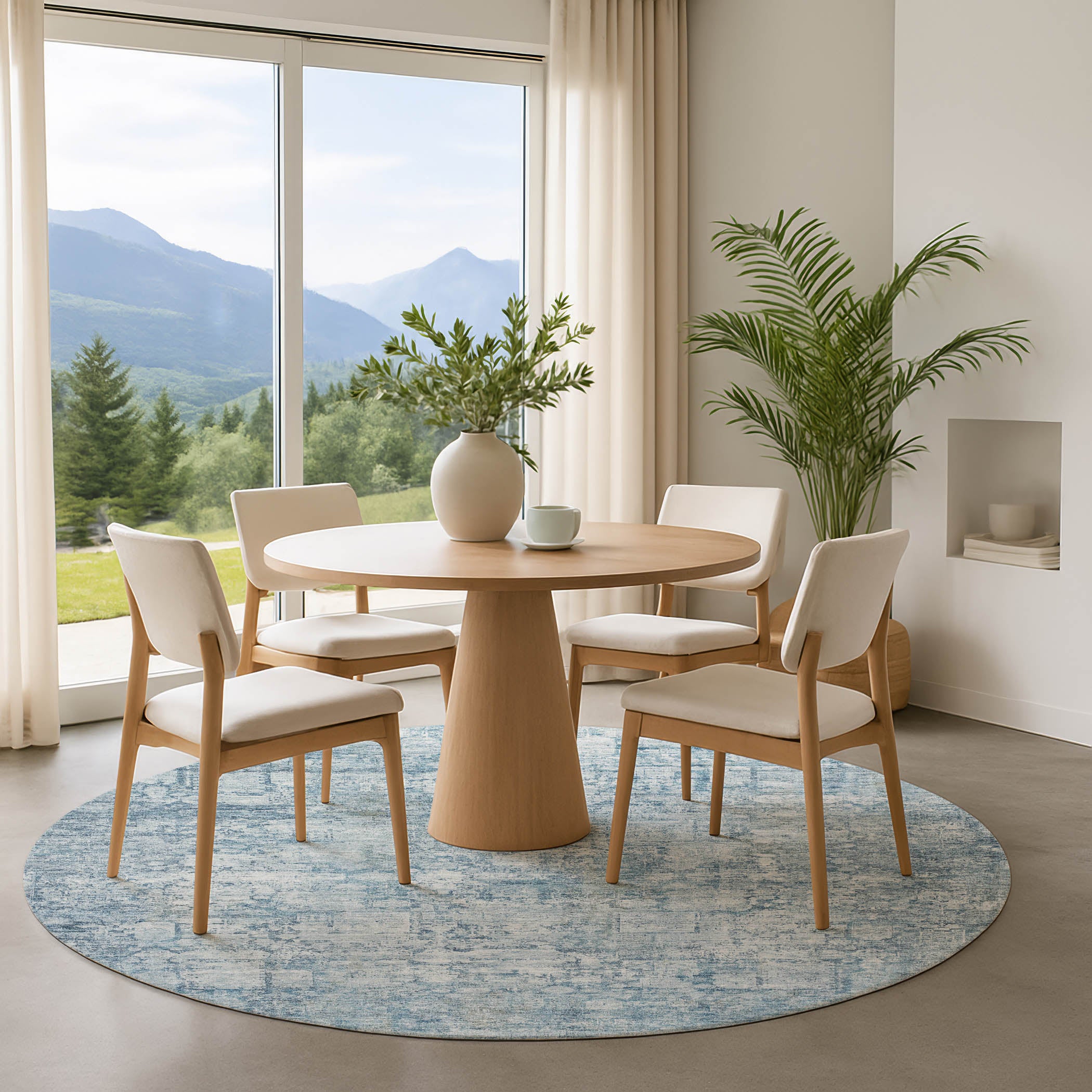 Bern Machine Washable Transitional Blue Rug 8' x 8' #shape_Round