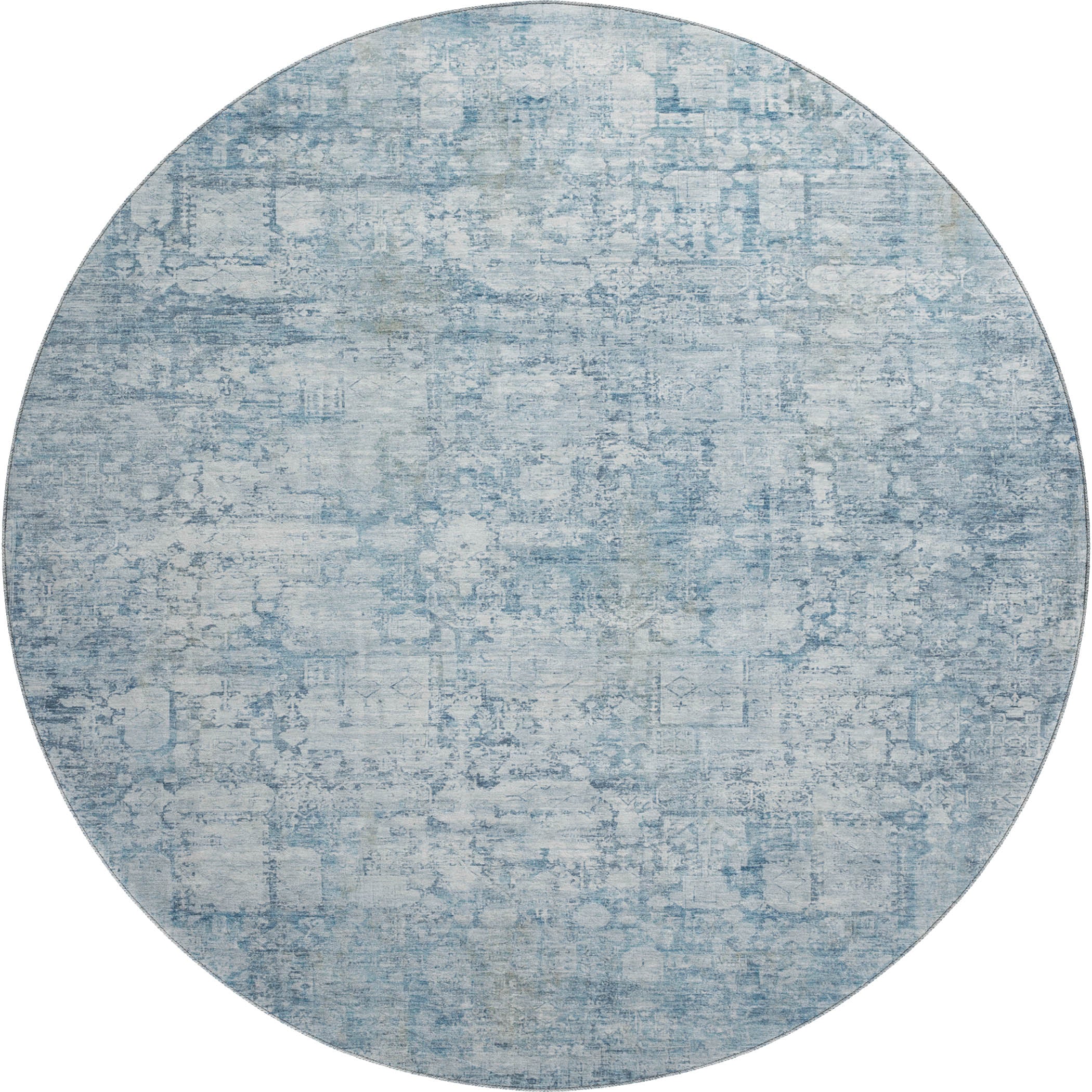 Bern Machine Washable Transitional Blue Rug 8' x 8' #shape_Round