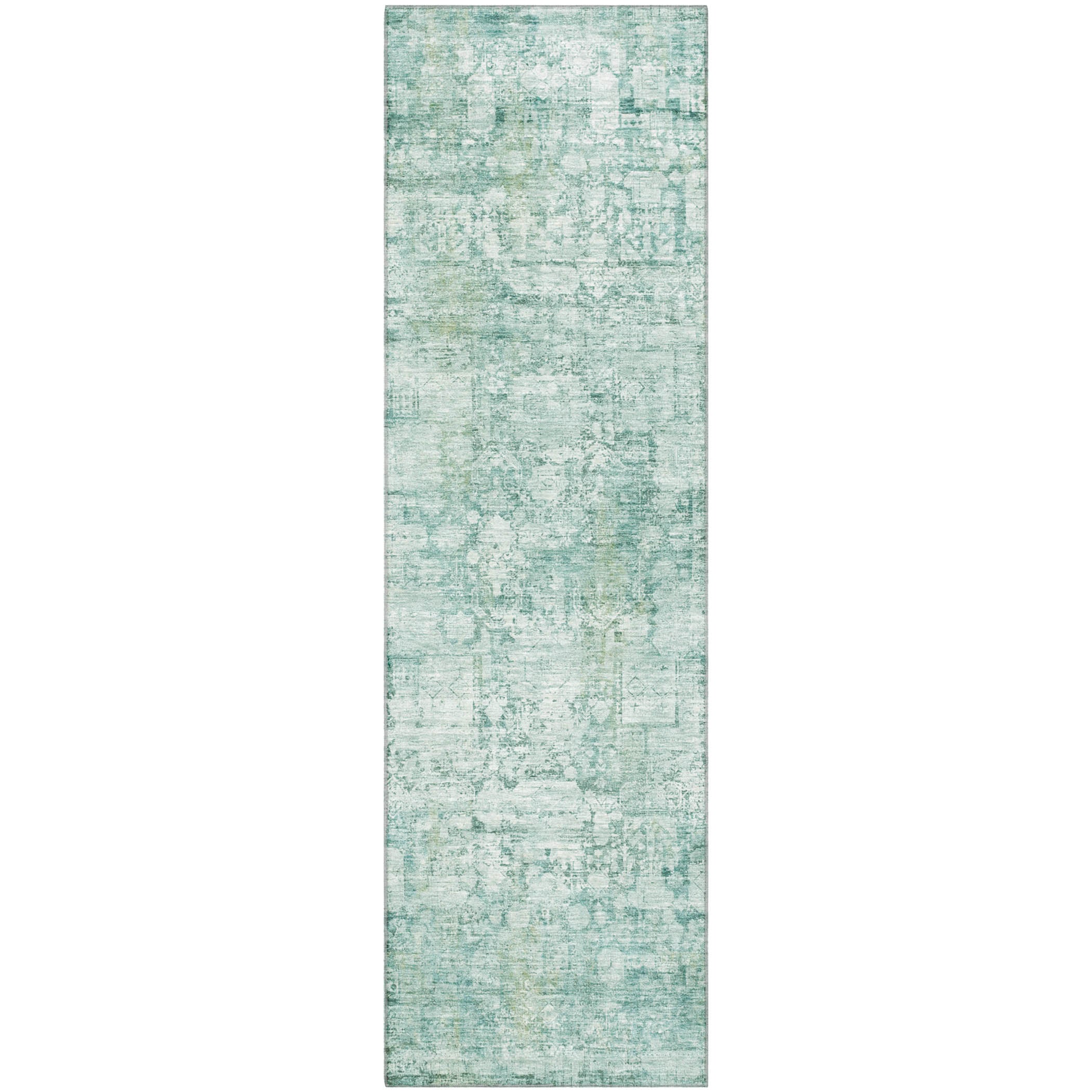 Bern Machine Washable Transitional Teal Rug 2'3" x 7'6" #shape_Runner