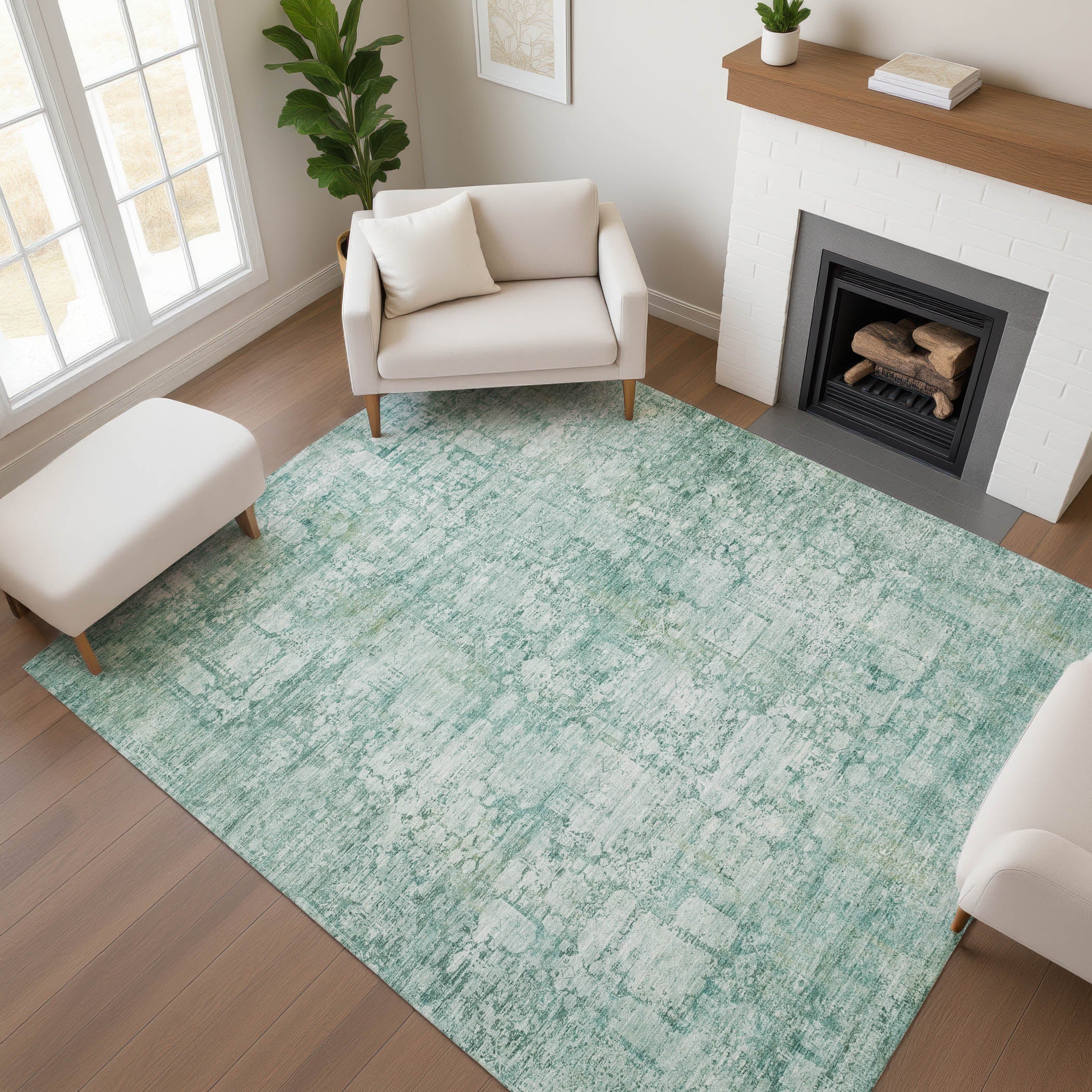 Bern Machine Washable Transitional Teal Rug 2'6" x 3'10" #shape_Rectangle