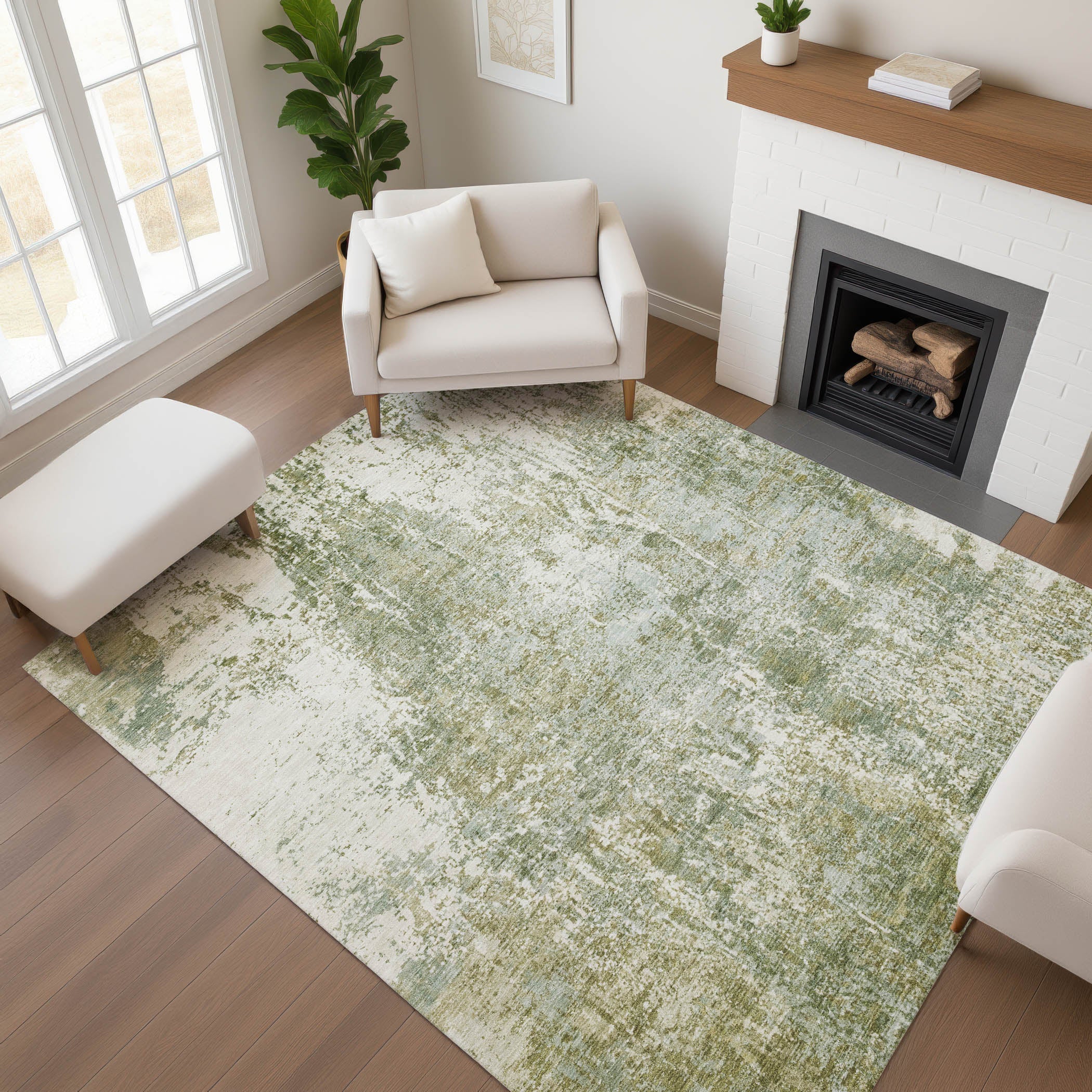 Oslo Machine Washable Transitional Aloe Green Rug 2'6" x 3'10" #shape_Rectangle